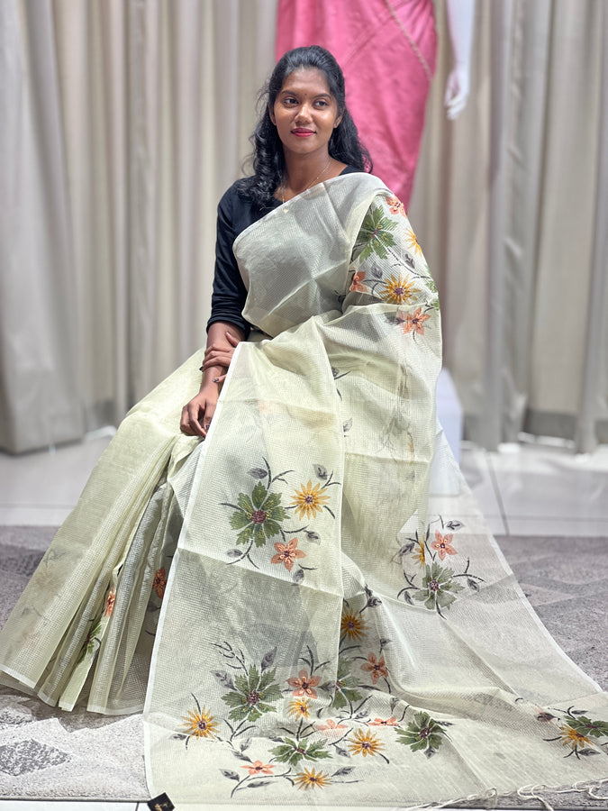 Floral Print With Embroidery Detailed Kota Saree | BLD567