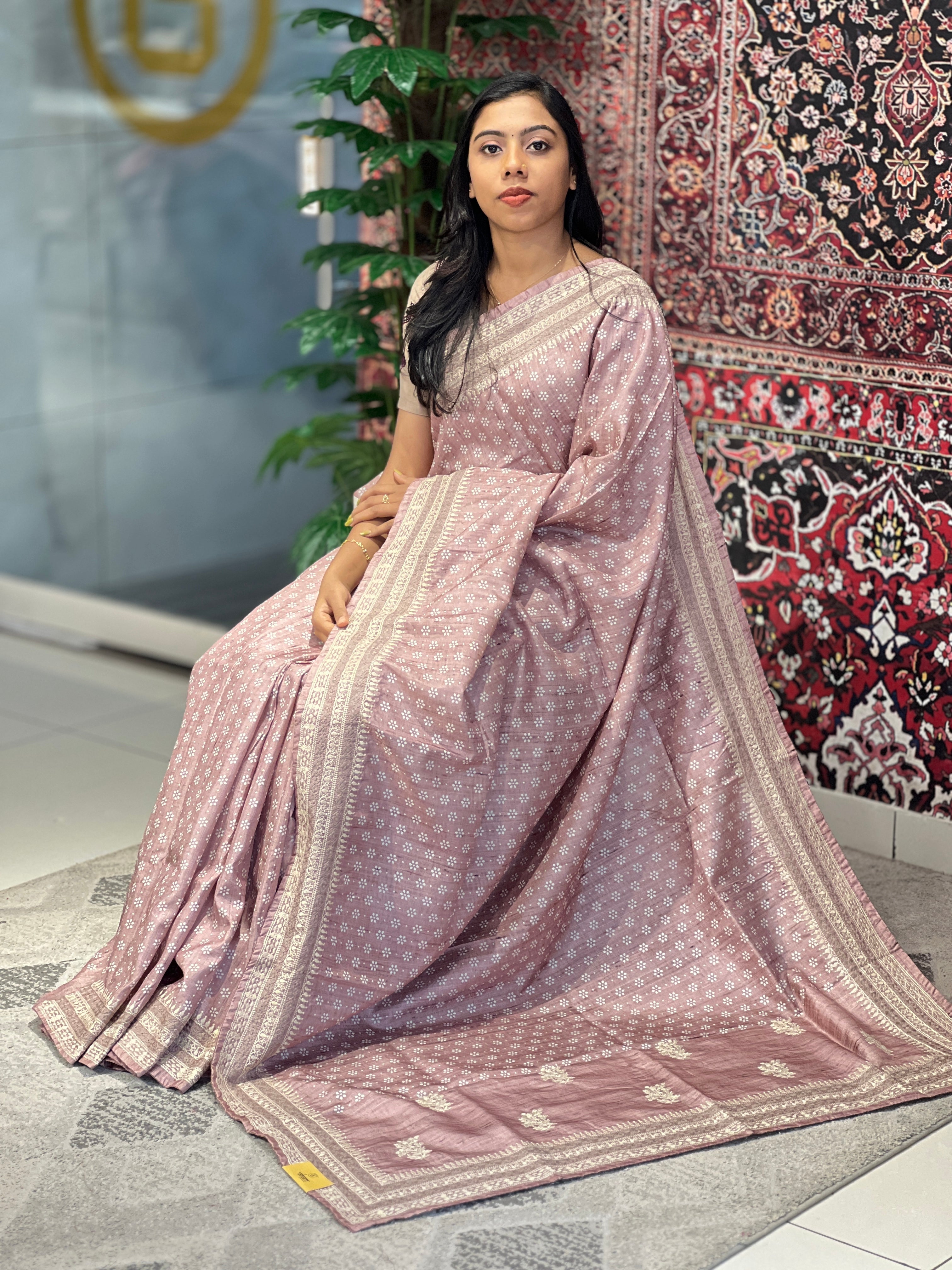 Printed Machine Embroidery Detailed Semi Tussar Saree | SVF161