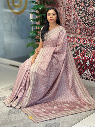 Printed Machine Embroidery Detailed Semi Tussar Saree | SVF161