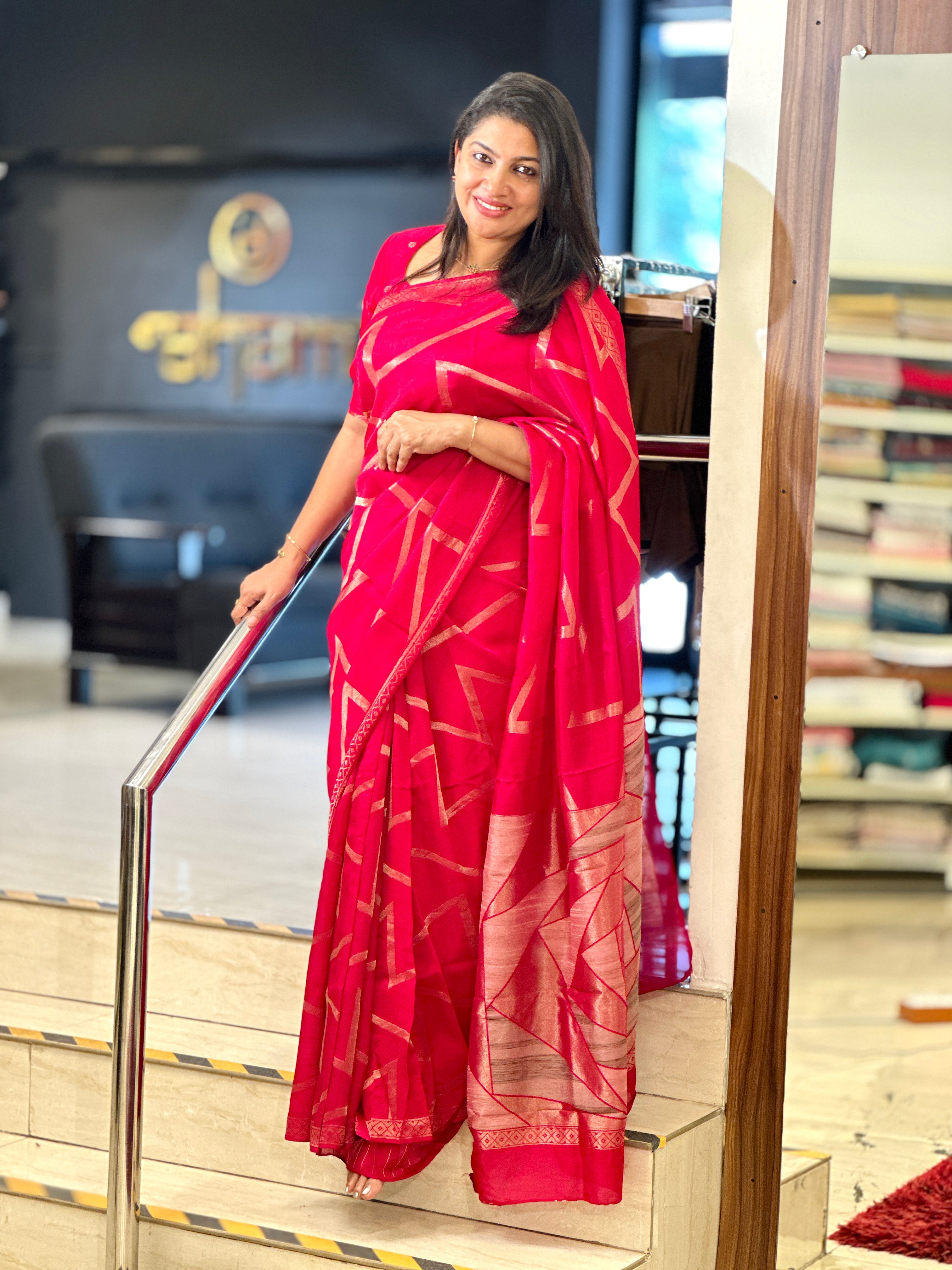 Neem Zari Woven Viscose Kora Georgette Saree | YNG646