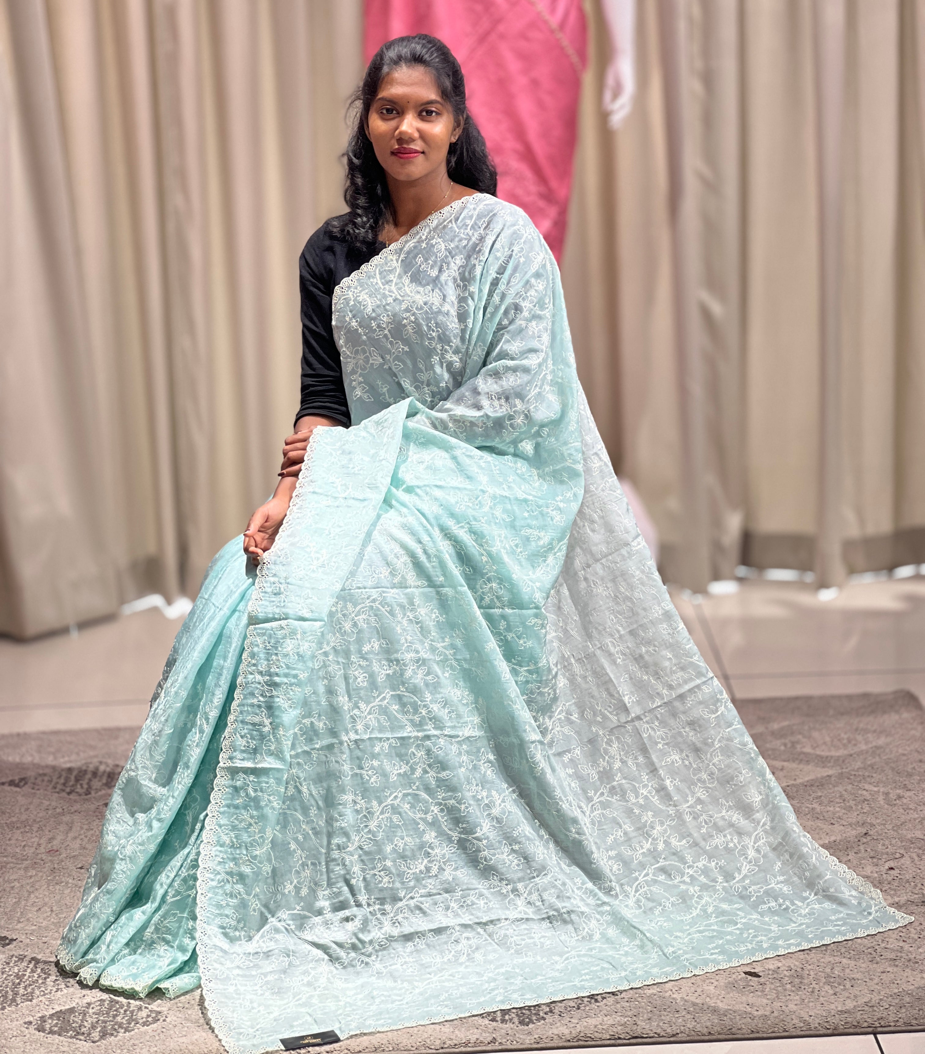 Floral Embroidery Detailed Soft Organza Saree | BLD472