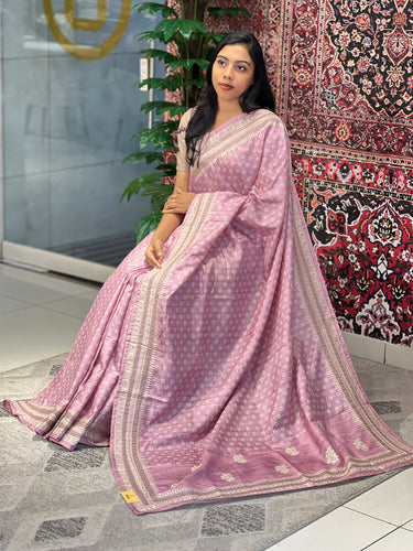 Printed Machine Embroidery Detailed Semi Tussar Saree | SVF162