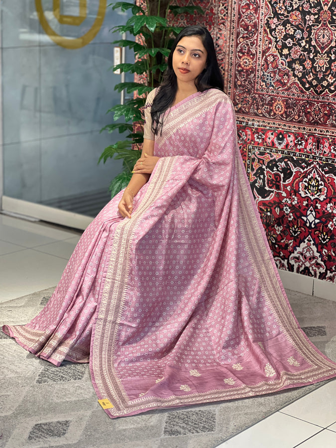 Printed Machine Embroidery Detailed Semi Tussar Saree | SVF162