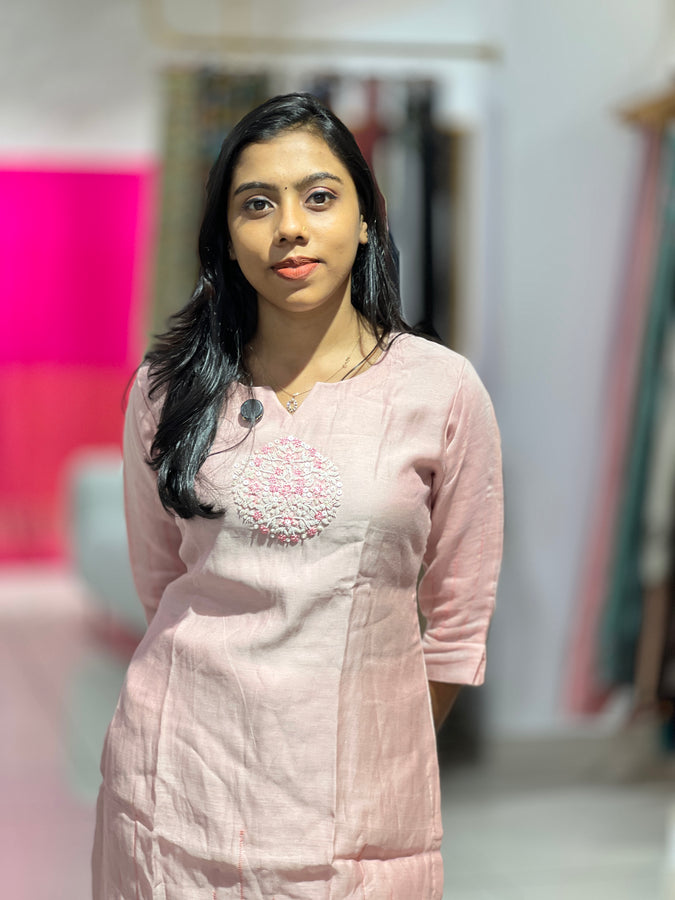 Hand Embroidery Detailed Chanderi Kurta Top & Bottom | EC102