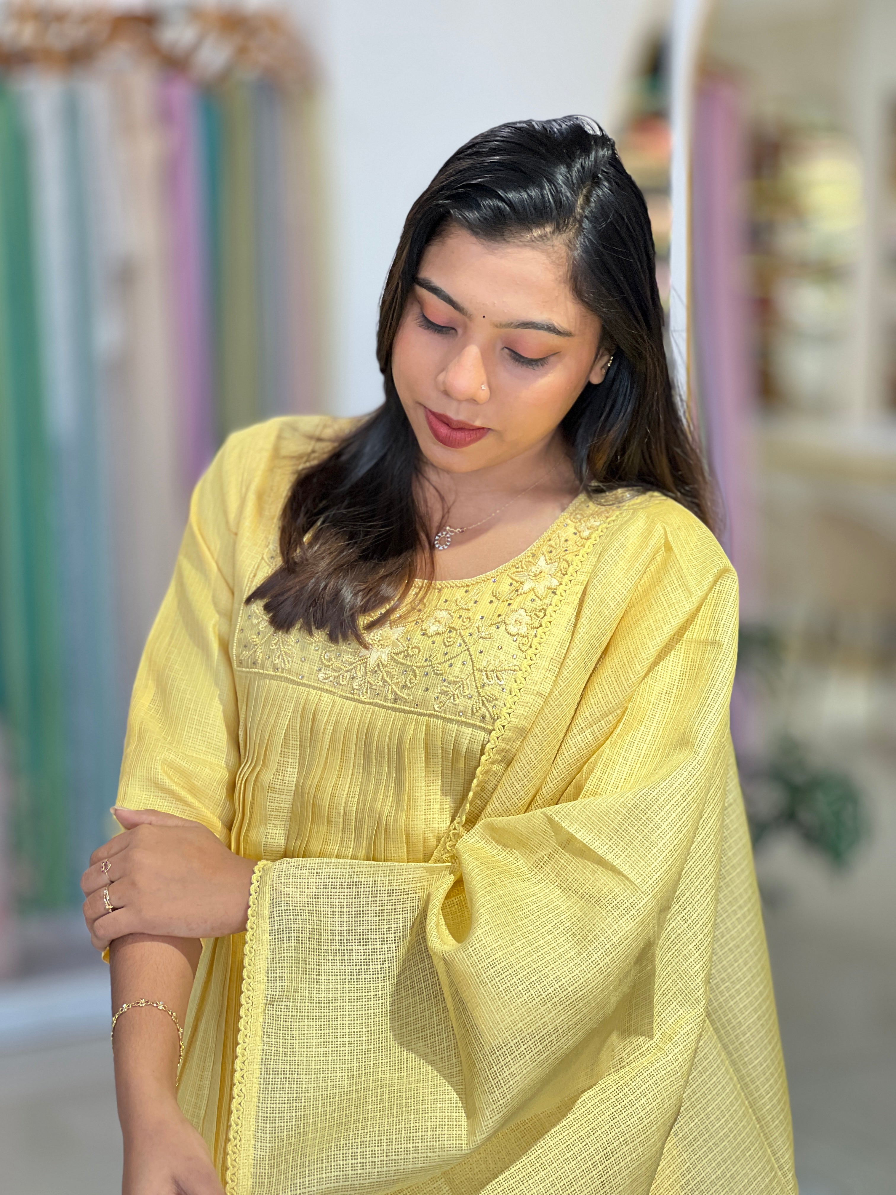 Handwork Detailed Silky Kota Kurta Set | SLM168