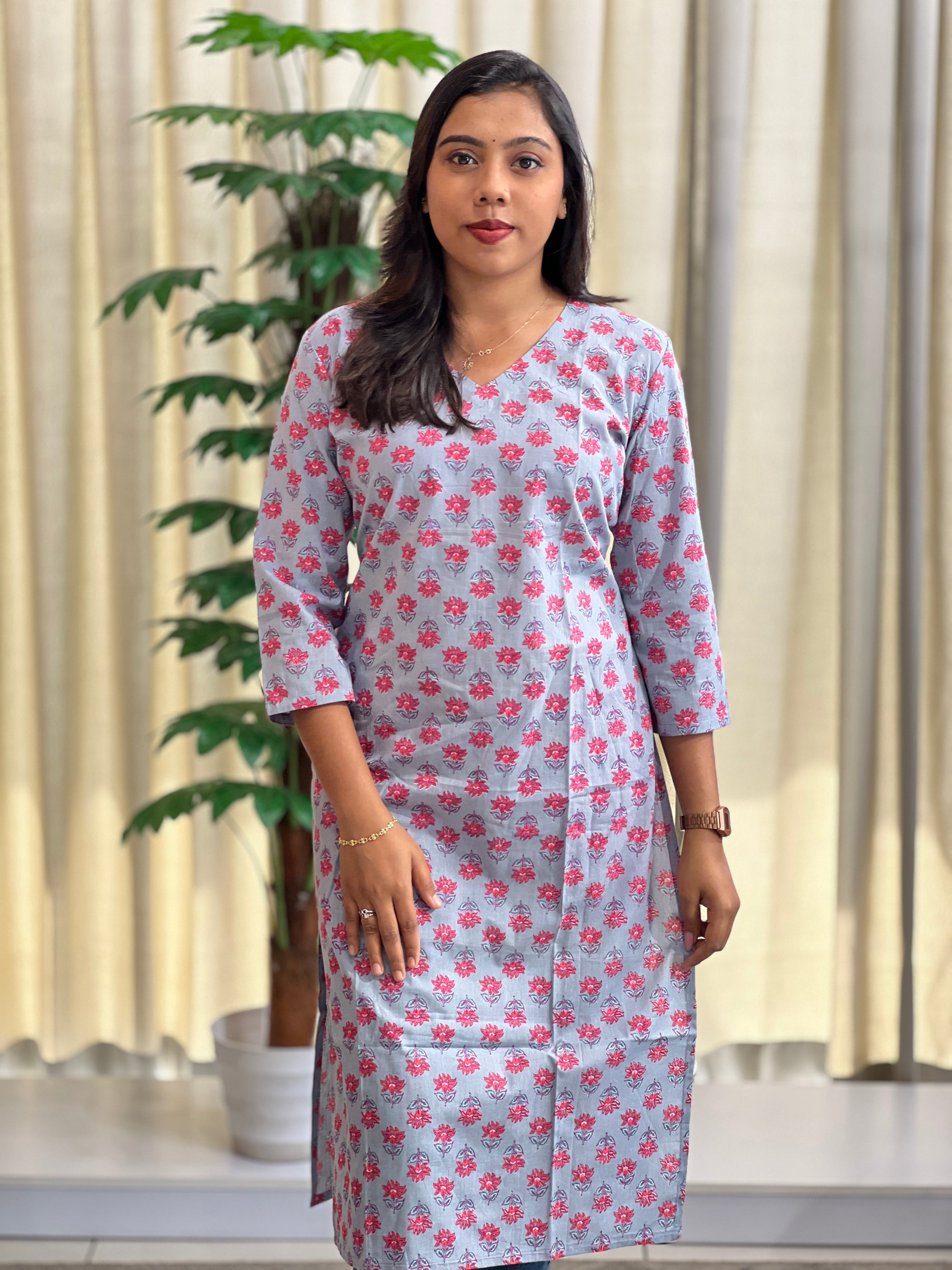 Floral Printed Pattern Cotton Kurta | DNT716