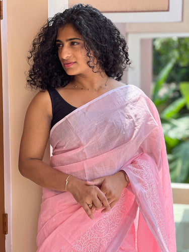 Point Embroidery Pattern  Bhagalpuri Linen Saree | RP368