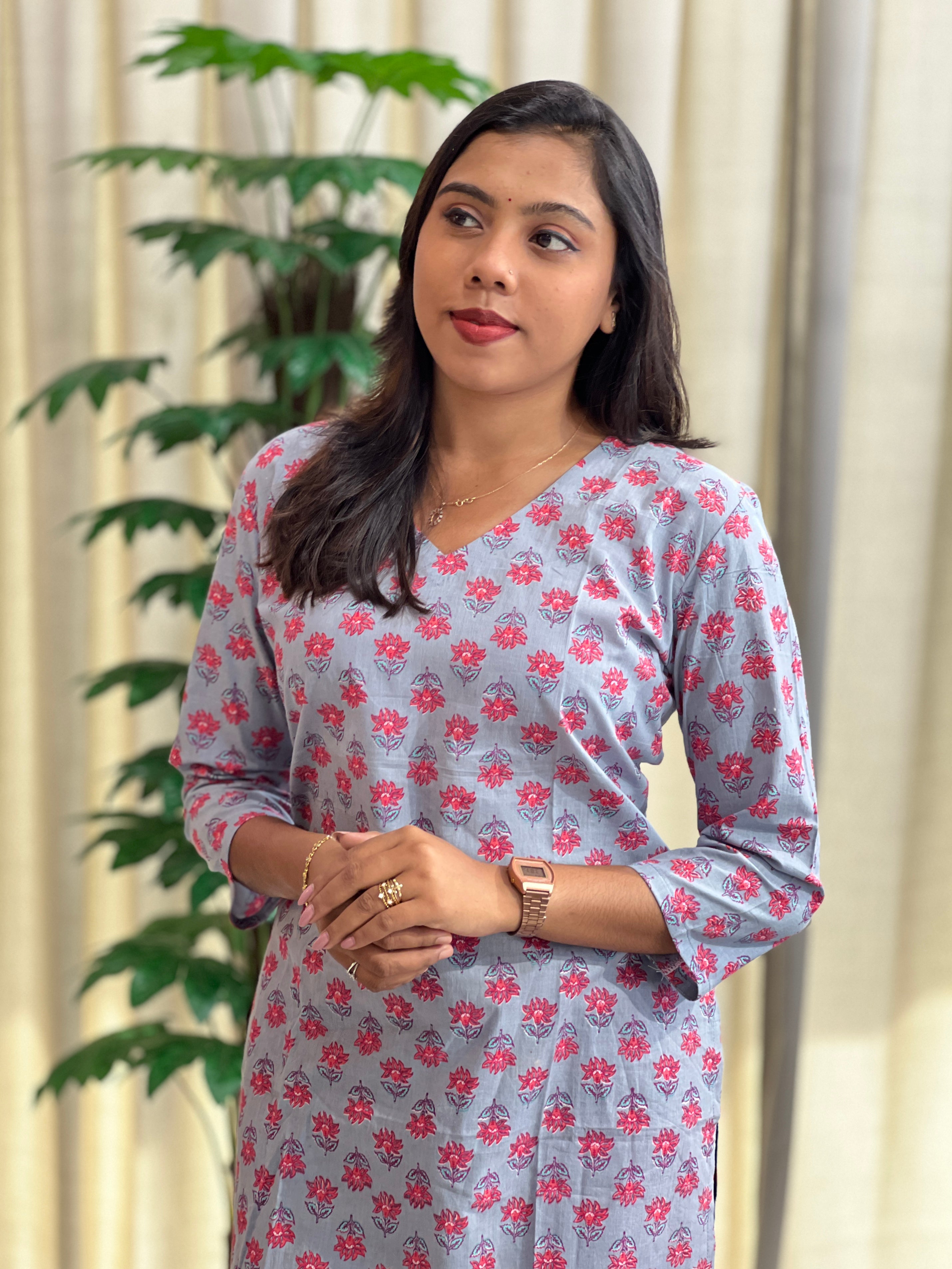 Floral Printed Pattern Cotton Kurta | DNT716