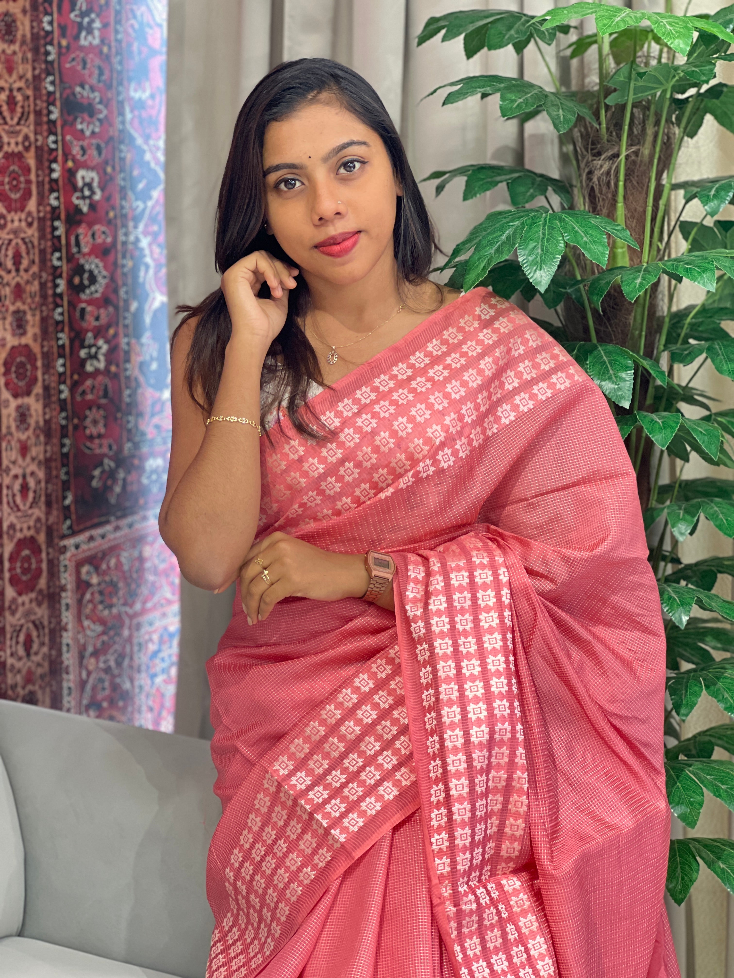 Thread Woven Floral Patterned Semi Tussar Saree | ACT1768