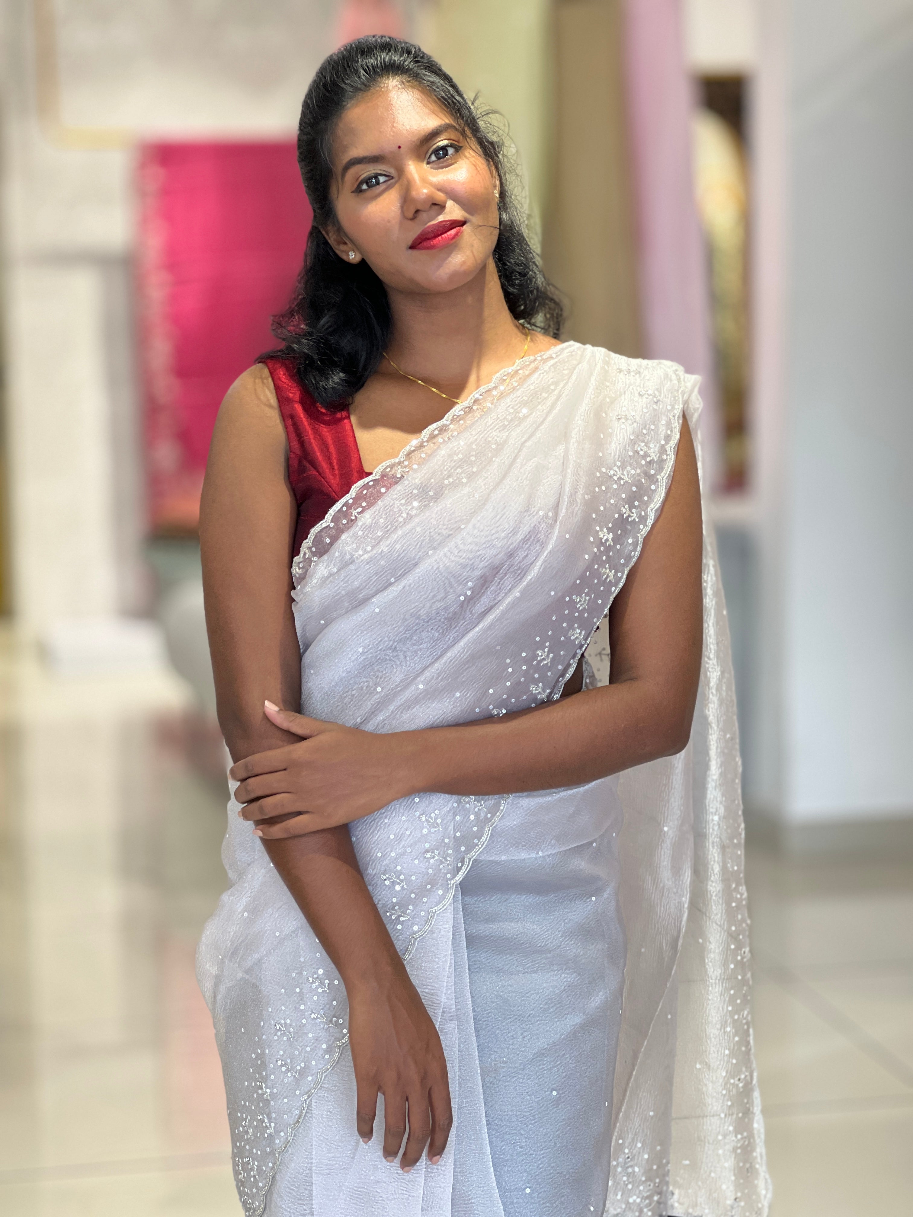 Party Wear Crushed Organza Saree | SBP999