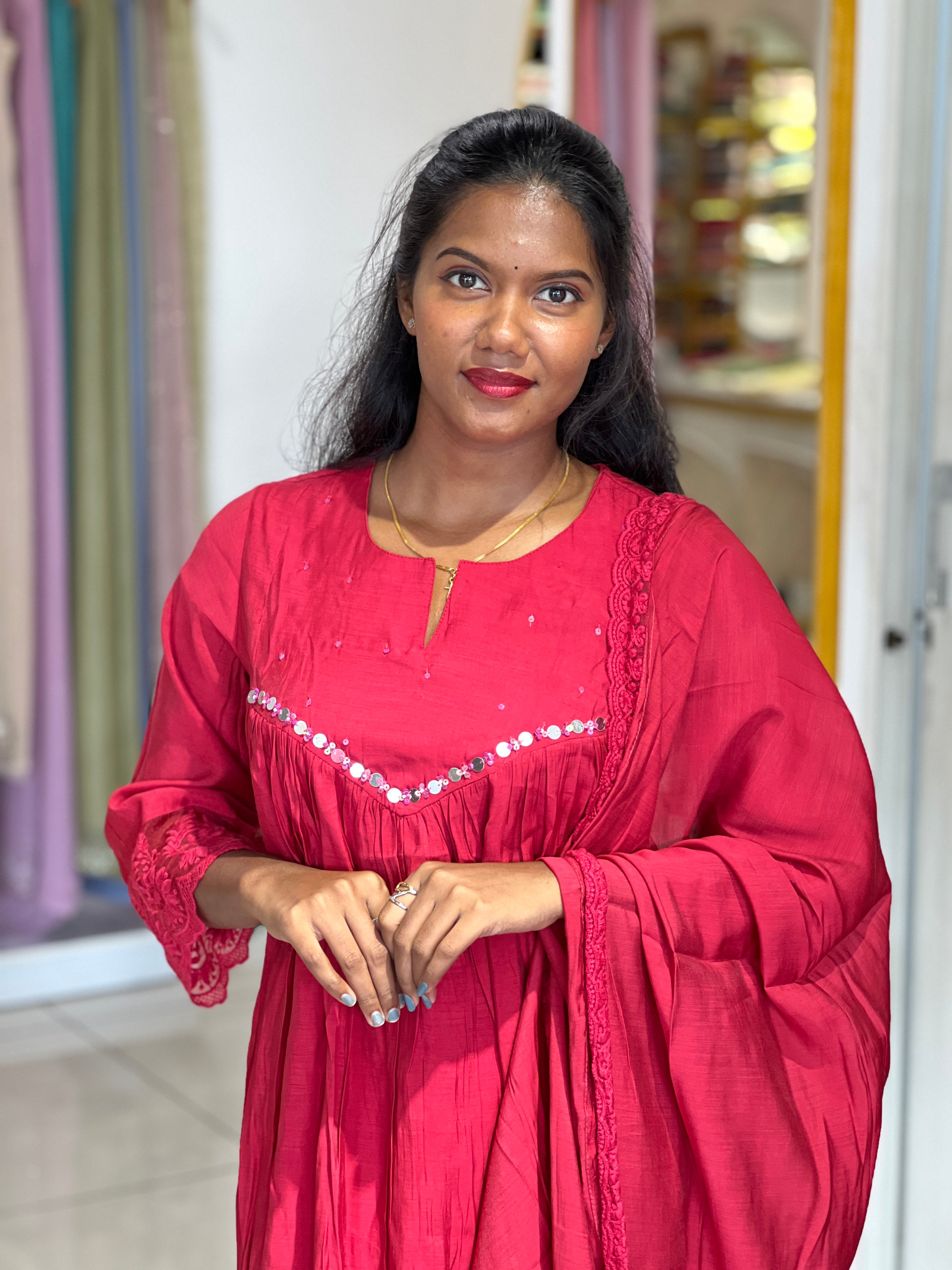 Sequins Detailed Mul Chanderi Kurta Set |ARF103