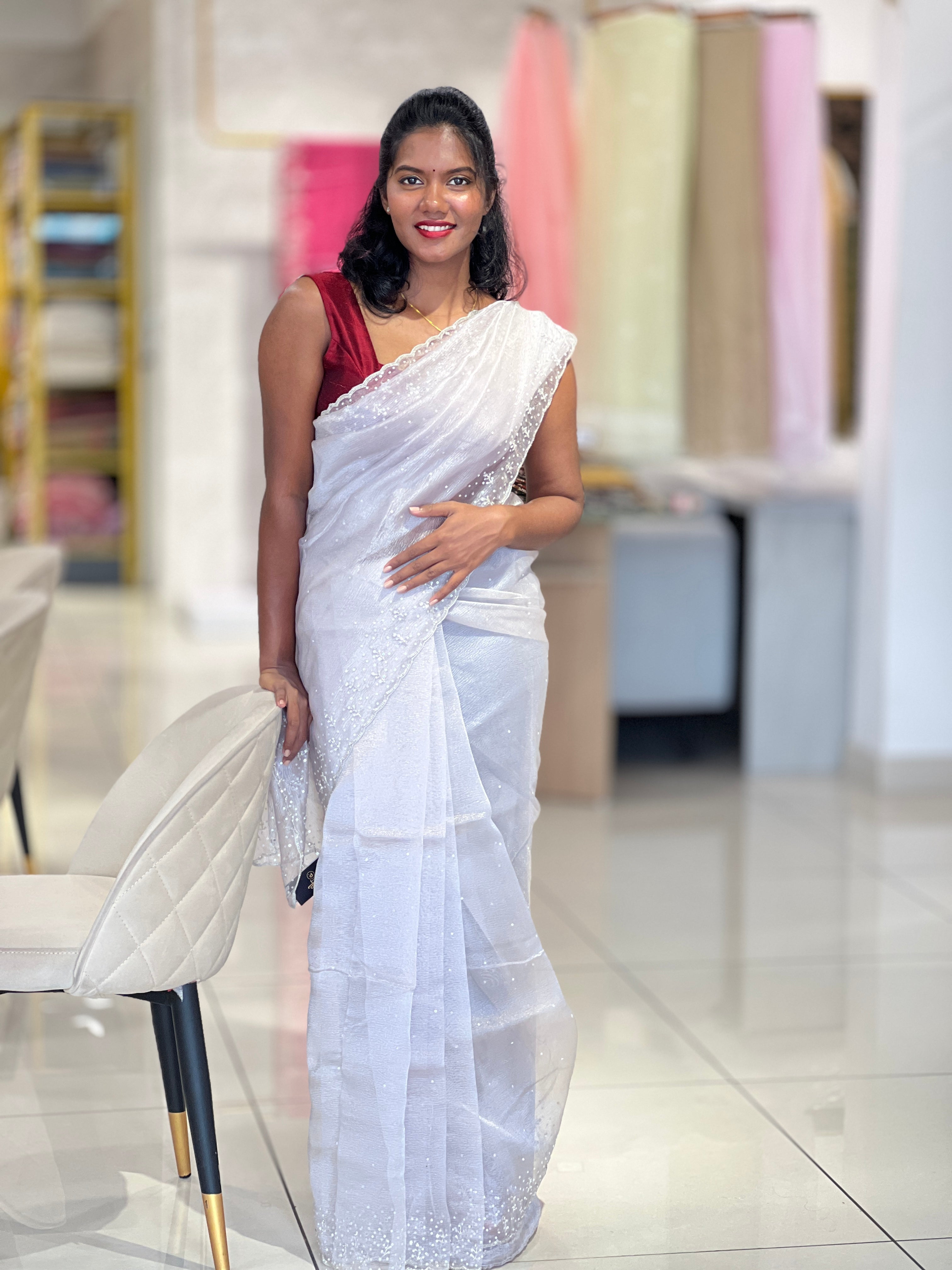 Party Wear Crushed Organza Saree | SBP999