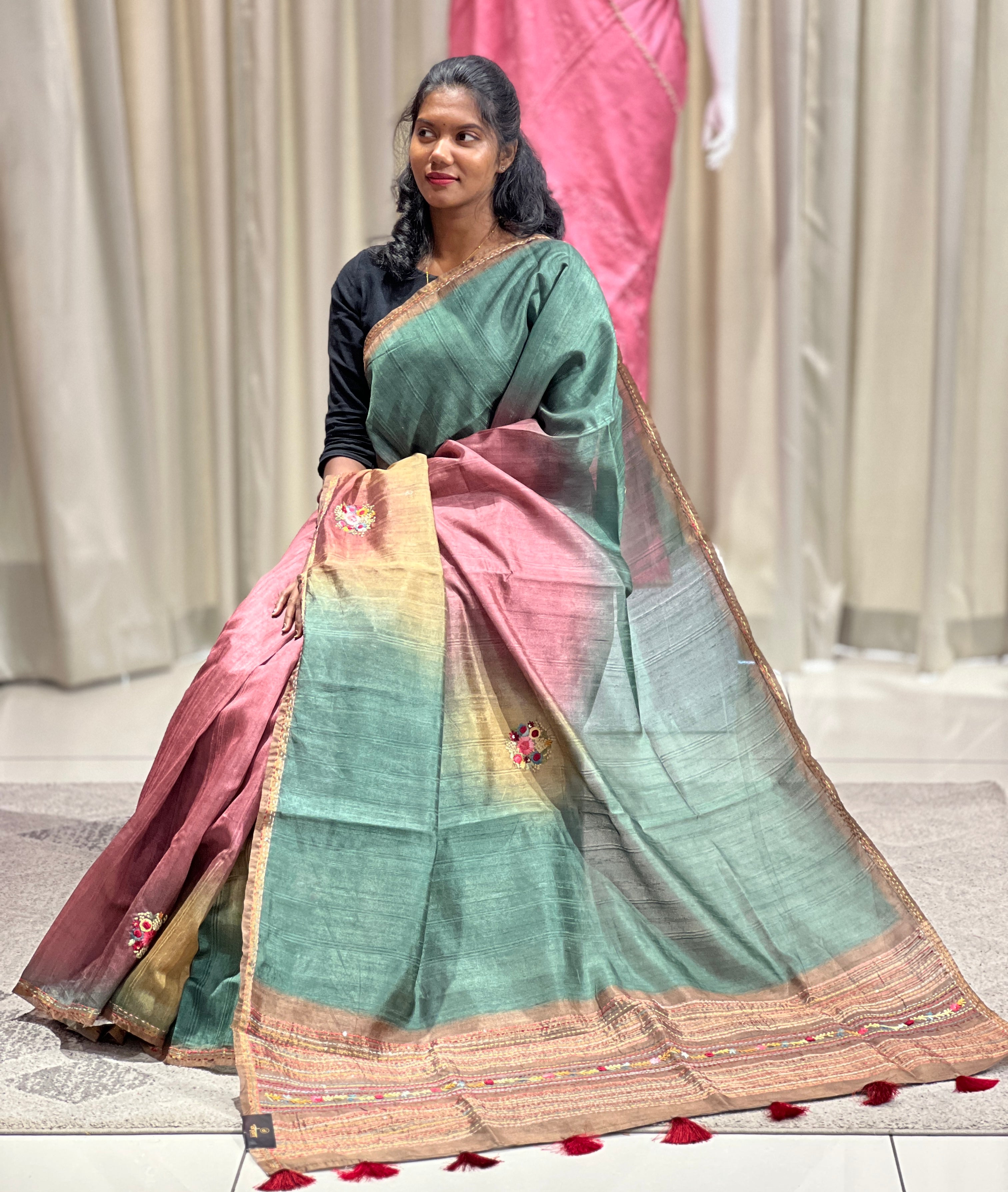 Hand Embroidery With Sequence Detailed Semi Tussar Saree | BLD801