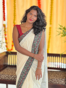 Printed Patch Detailed Kerala Cotton Saree | KAC210