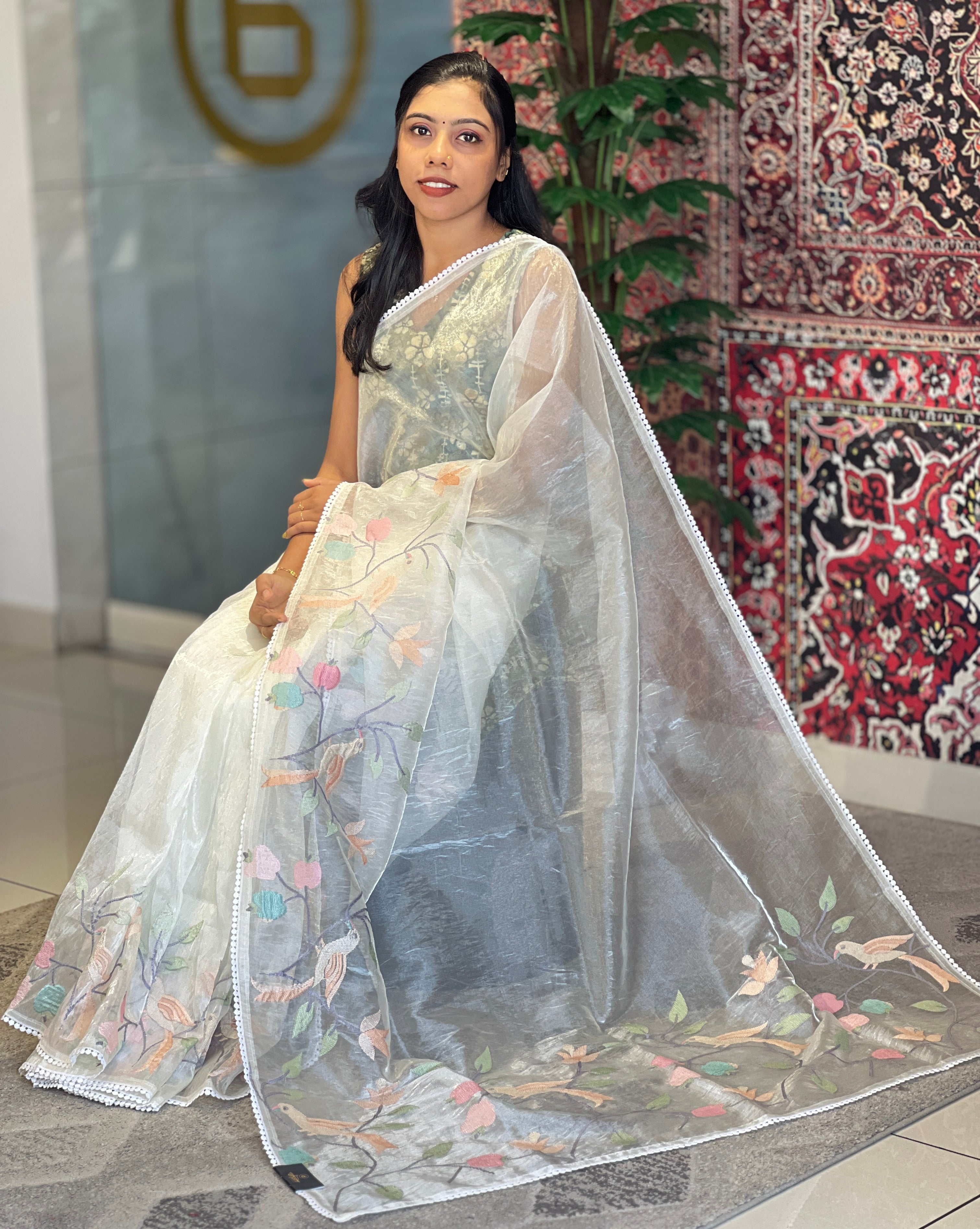 Embroidery Detailed Organza Saree | BLD715
