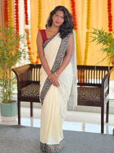 Printed Patch Detailed Kerala Cotton Saree | KAC210