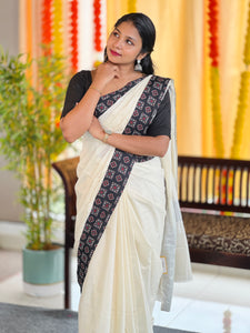 Printed Patch Detailed Kerala Cotton Saree | KAC209