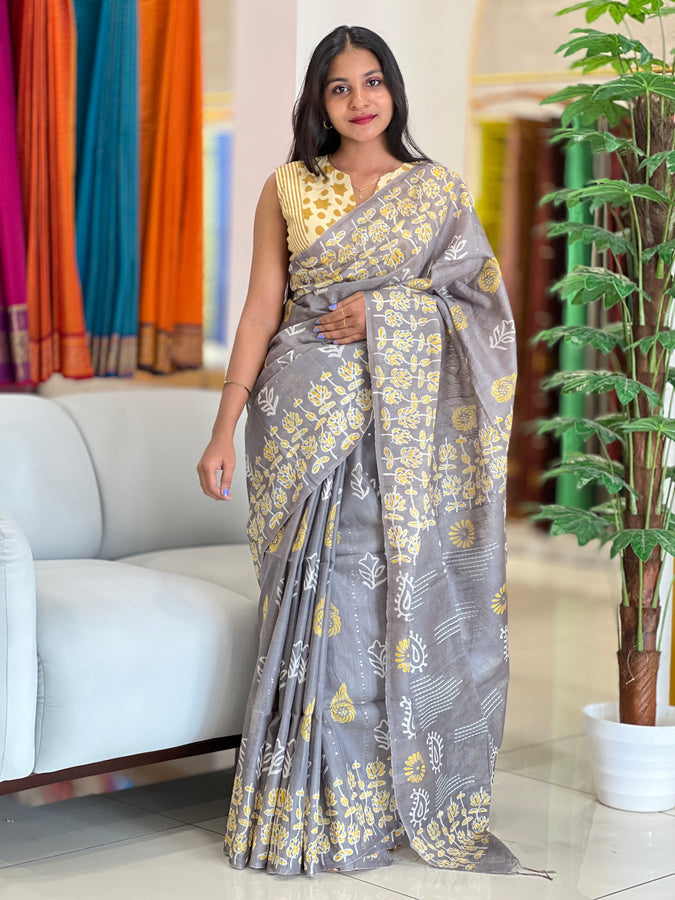 Printed Bhagalpuri Linen Saree | US224