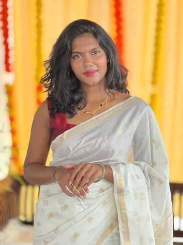 Zari Weaving Bhagalpuri Linen Saree | NHH536