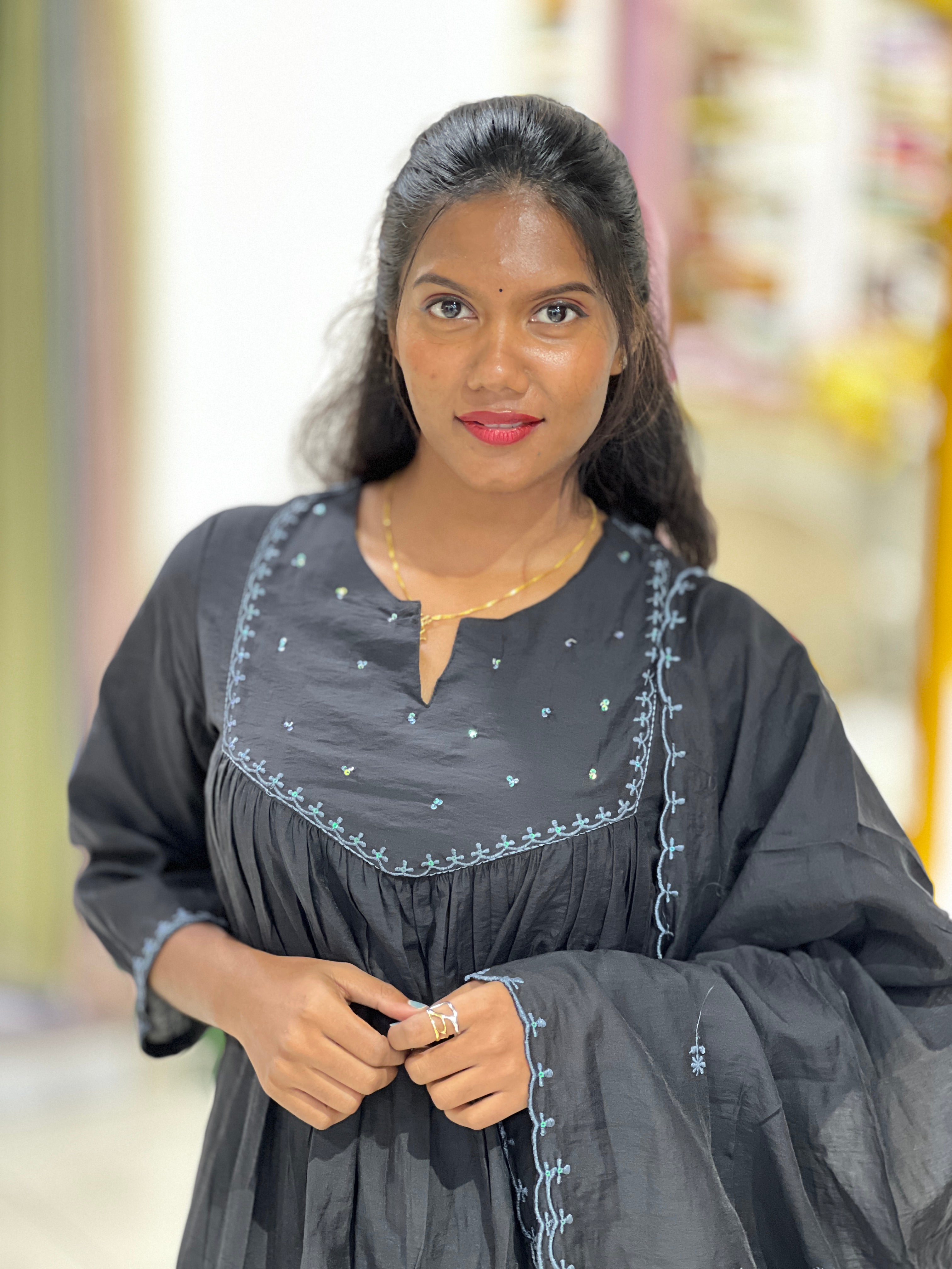 Floral Embroidery Detail Chanderi Kurta Set | ARF106