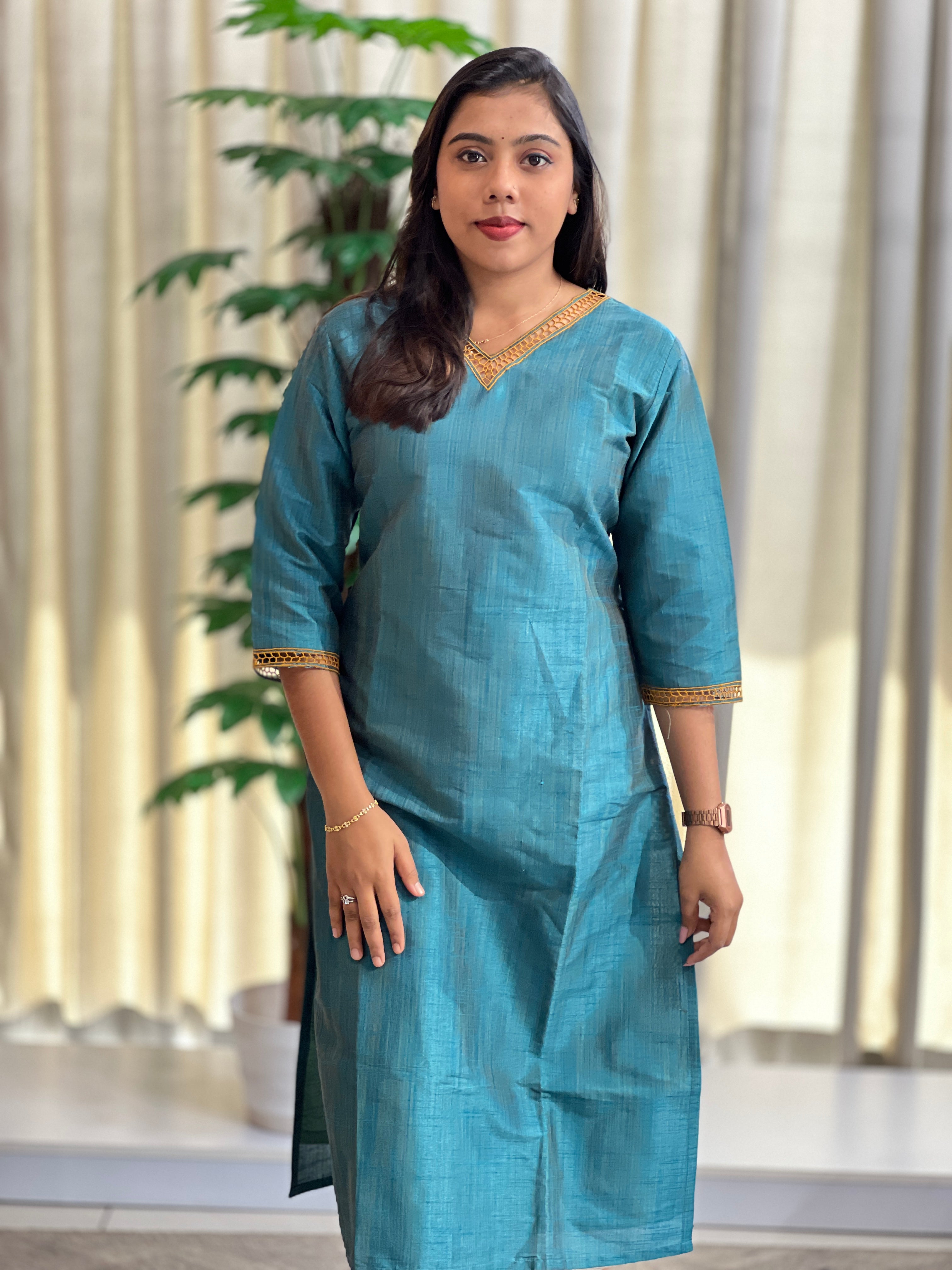 Twine Cut Work Semi Tussar Kurta | DNT781