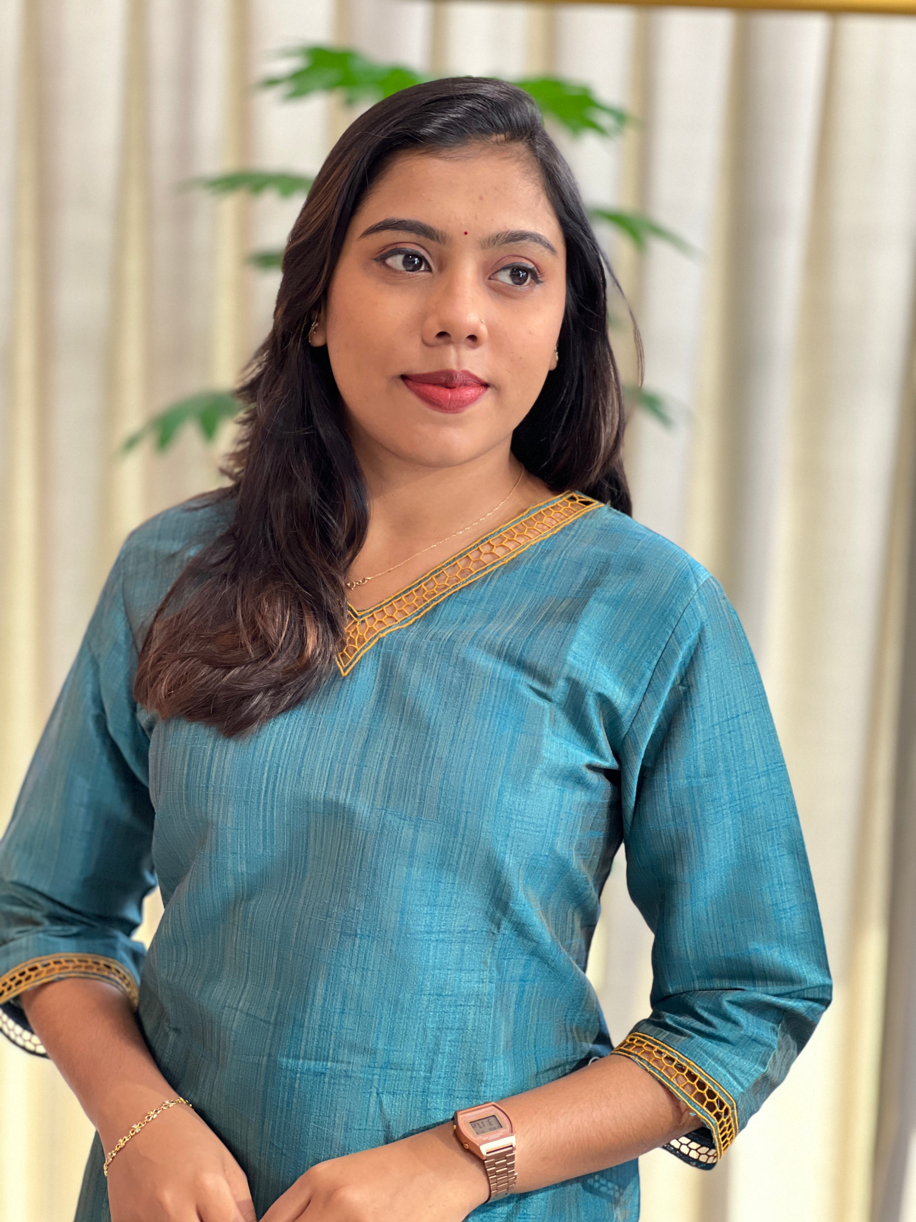 Twine Cut Work Semi Tussar Kurta | DNT781