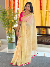 Zari Check Patterned Linen Saree | SK442