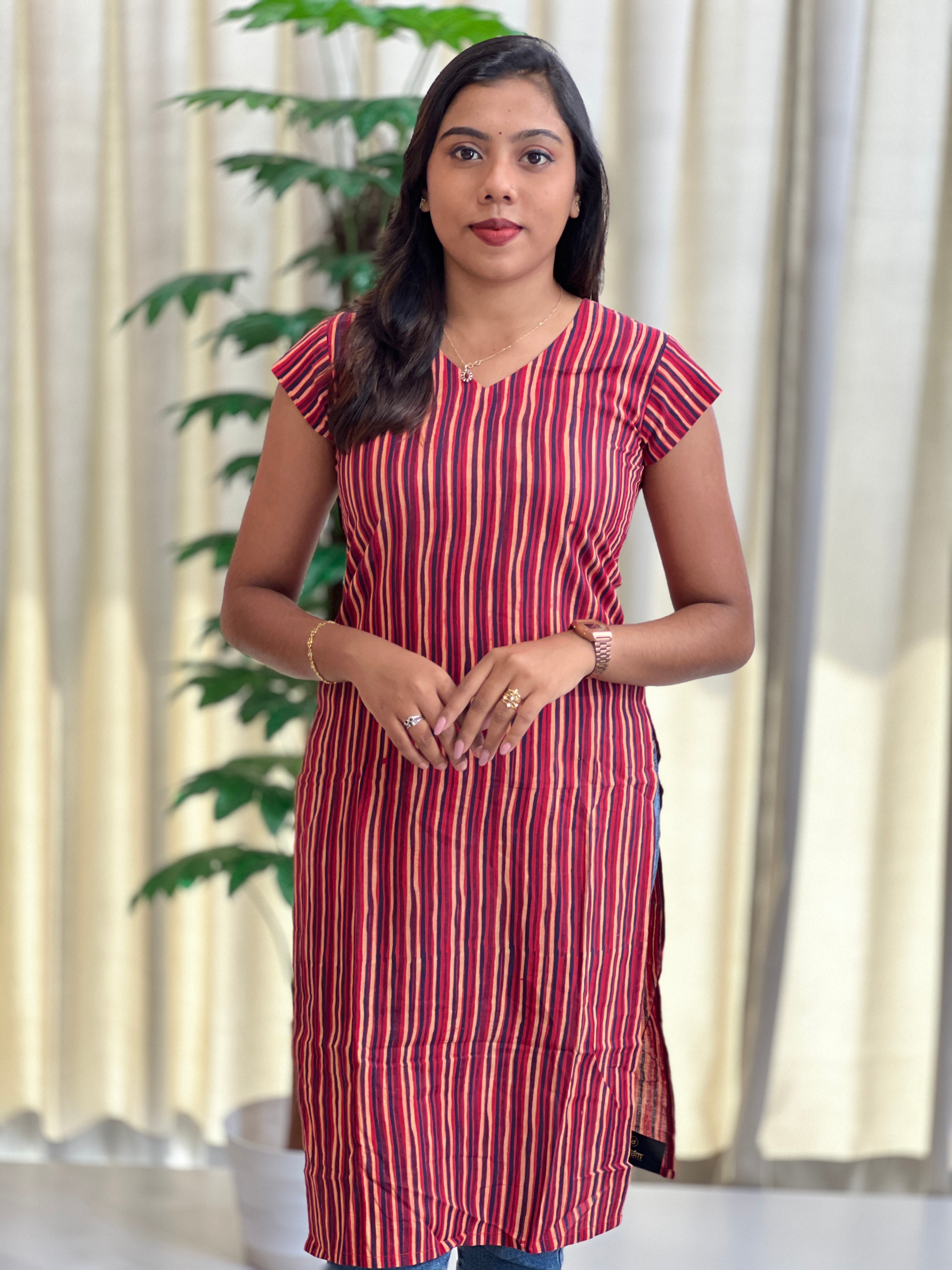 Stripe Pattern Cotton Kurta | DNT743