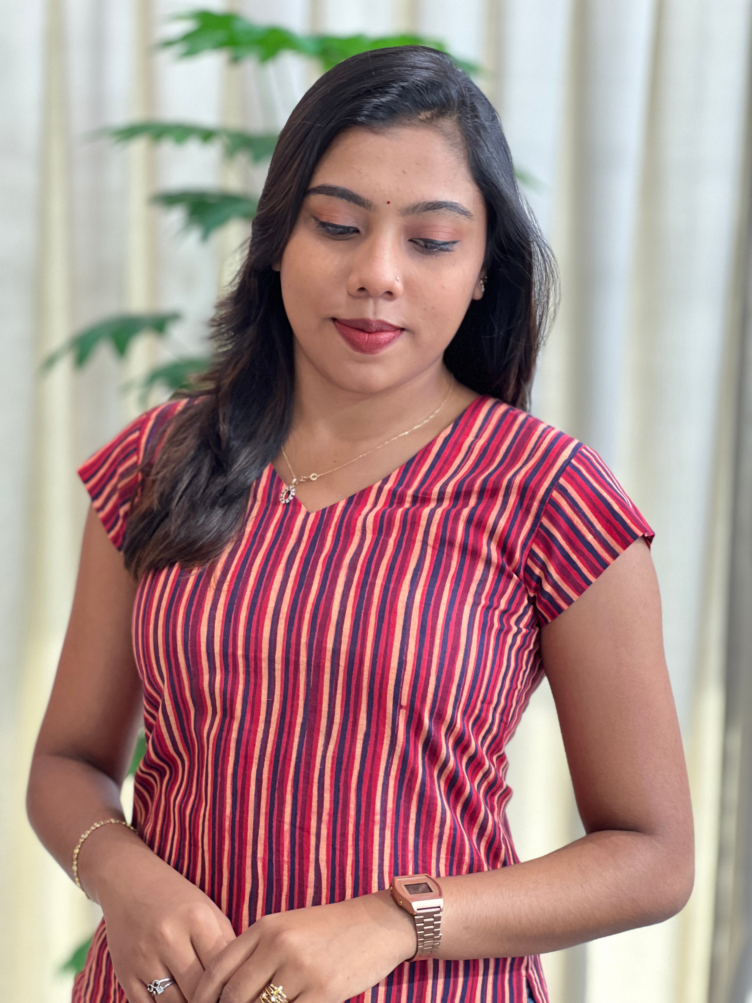 Stripe Pattern Cotton Kurta | DNT743