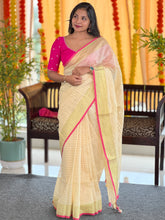 Zari Check Patterned Linen Saree | SK442