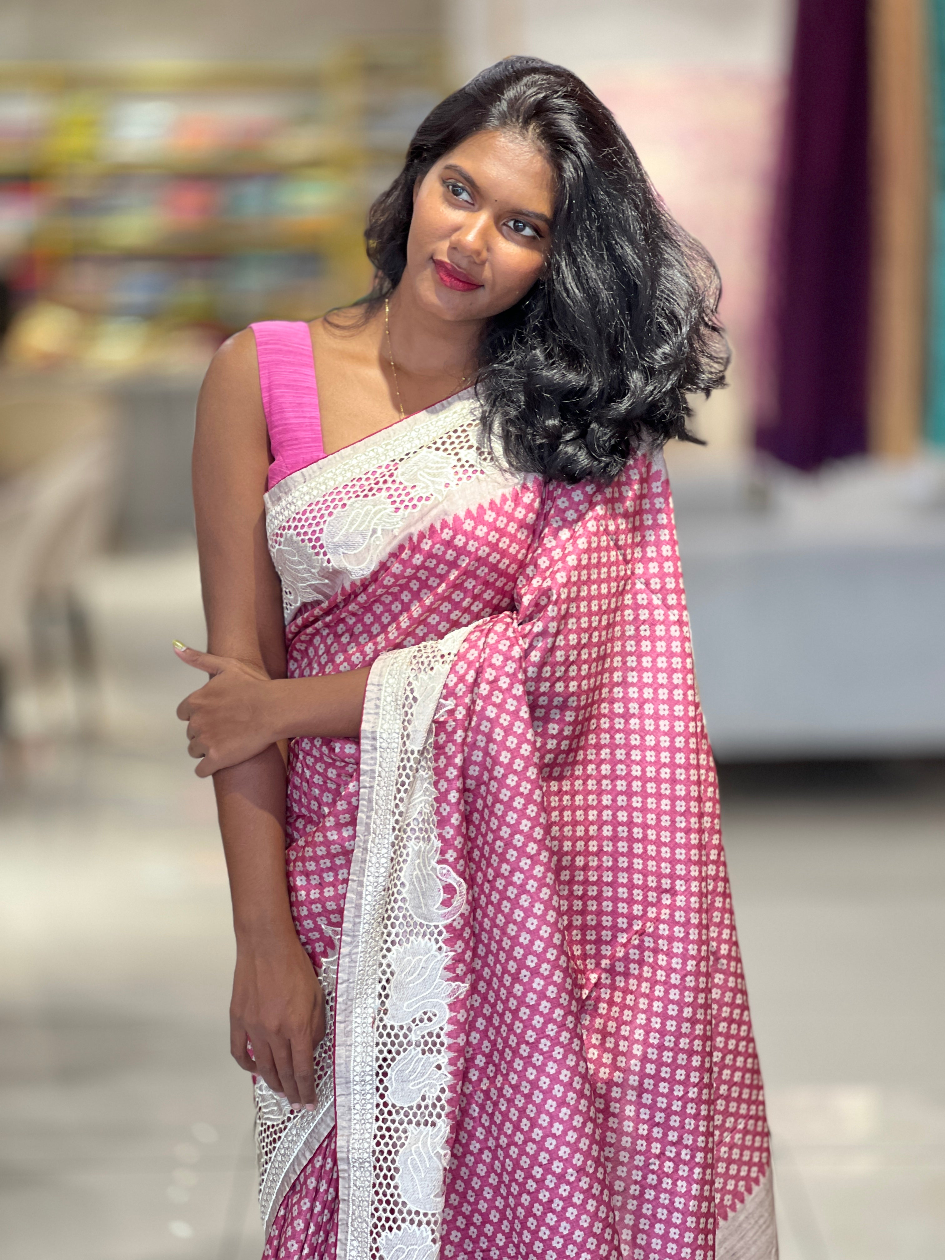 Printed Embroidery & Cutwork Detailed Semi Tussar Saree | SVF176