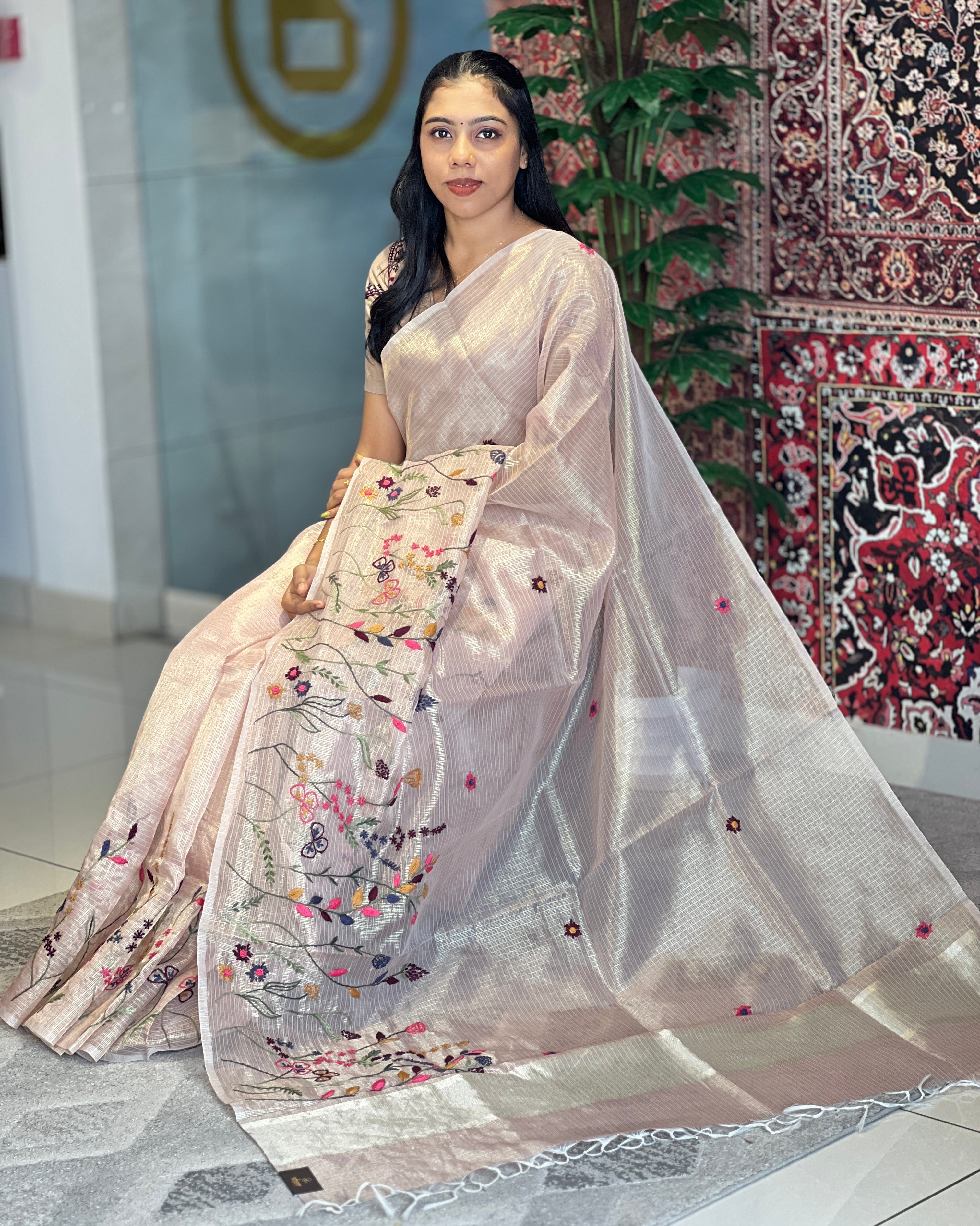 Floral Hand Embroidered Tissue Kota Saree | BLD728