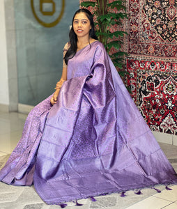 Silver Zari & Thread Weaving Floral Patterned Semi Silk Saree | HT147