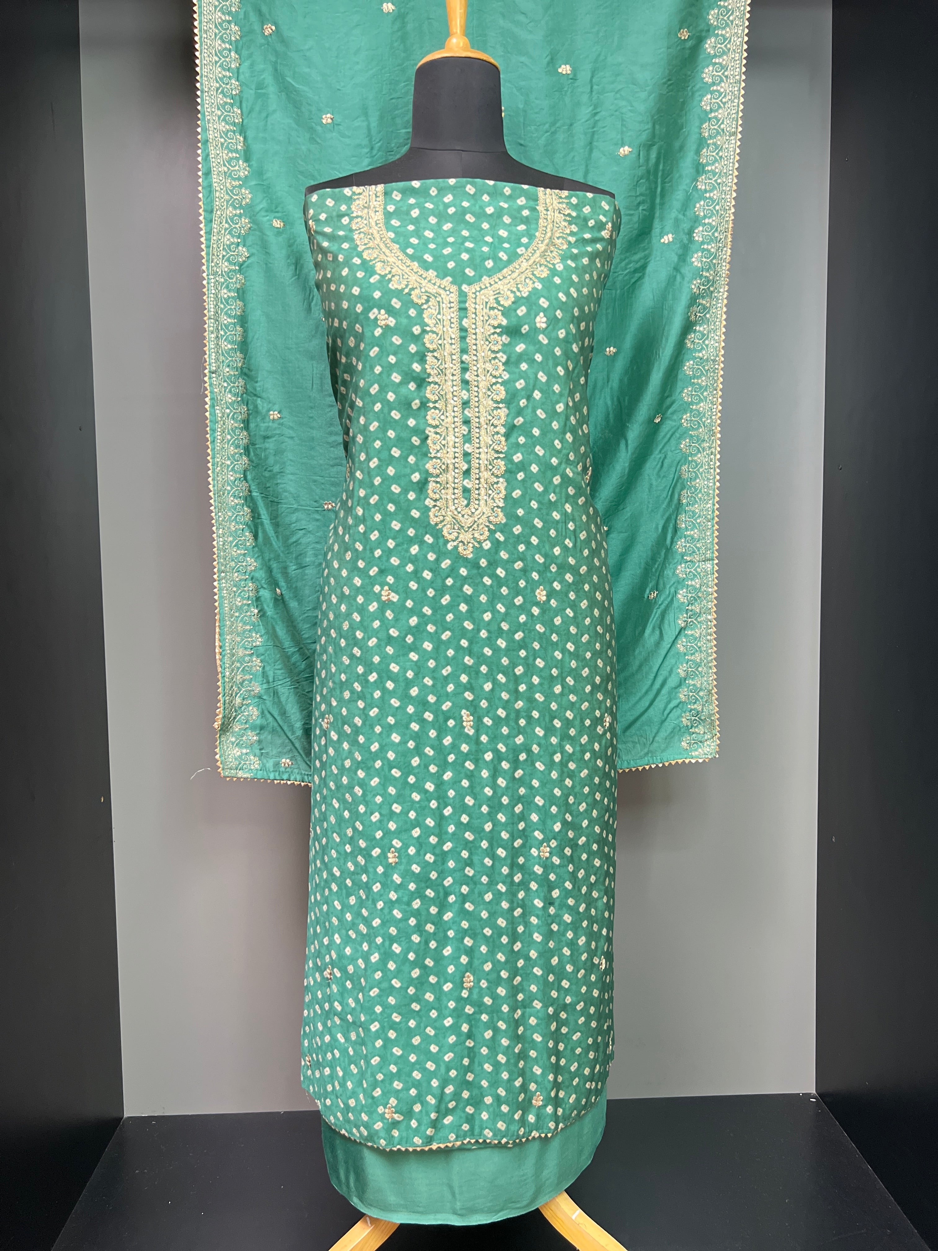Bandhani With Zari Embroidered Chanderi Silk Finish Salwar Set | SW2030