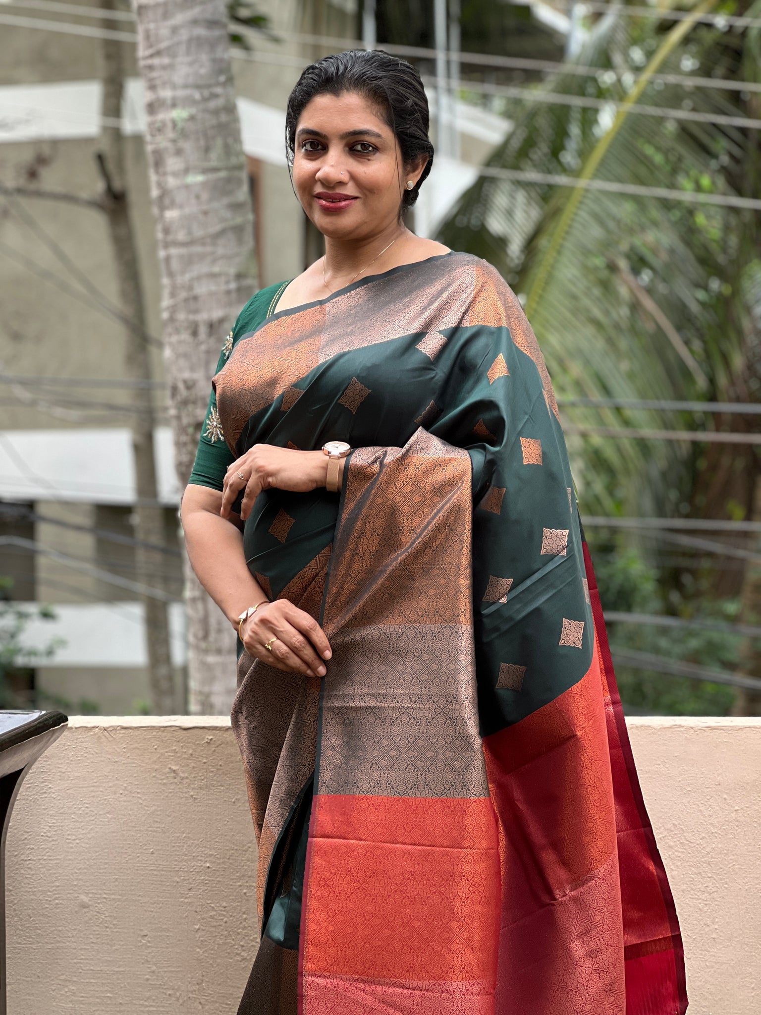 Copper Cotton Satin & Swiss Net Draped Saree Set Design by Sonaakshi Raaj  at Pernia's Pop Up Shop 2024