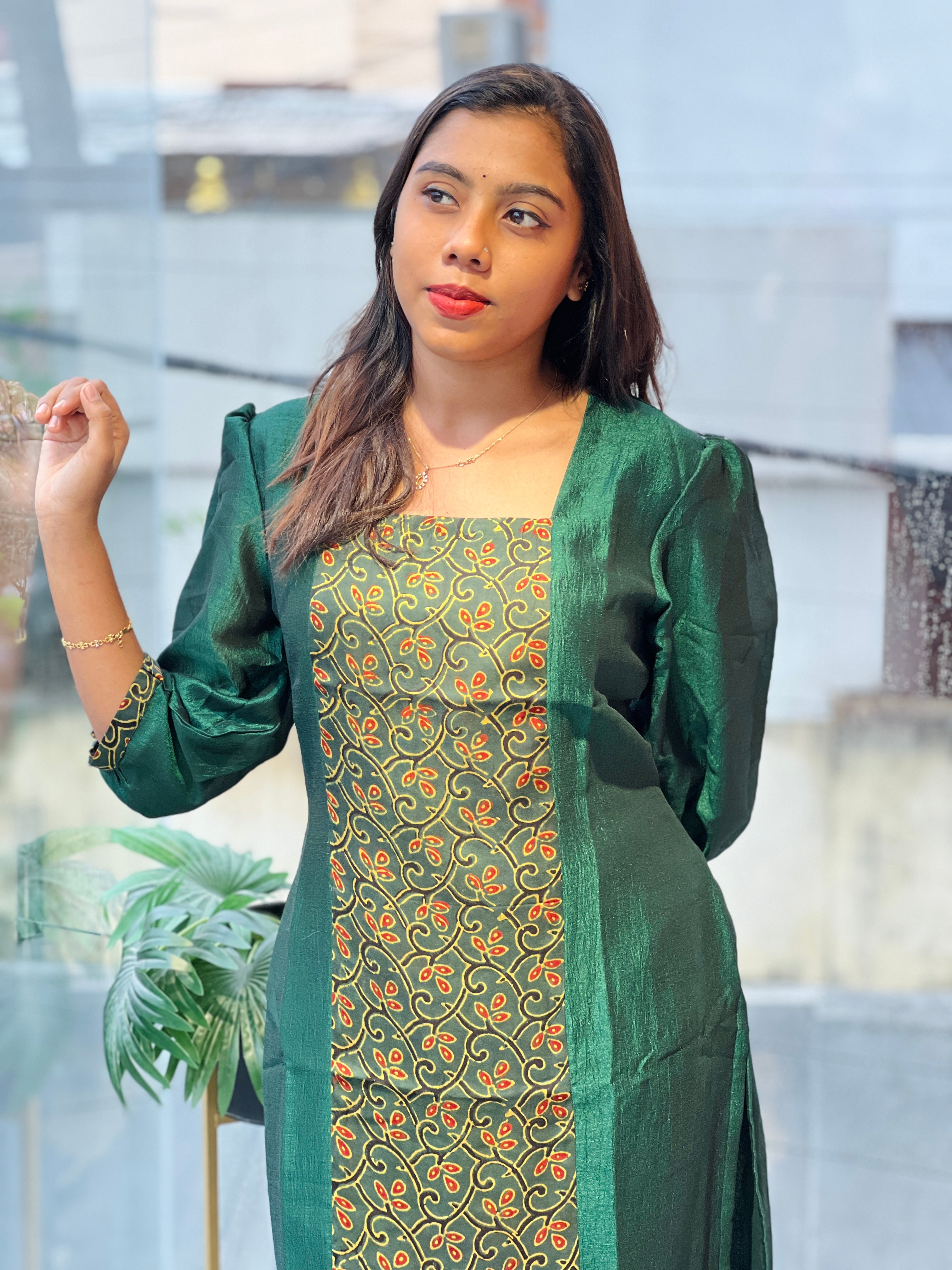 Printed Patch Detailed Cotton Kurta  | DNT888