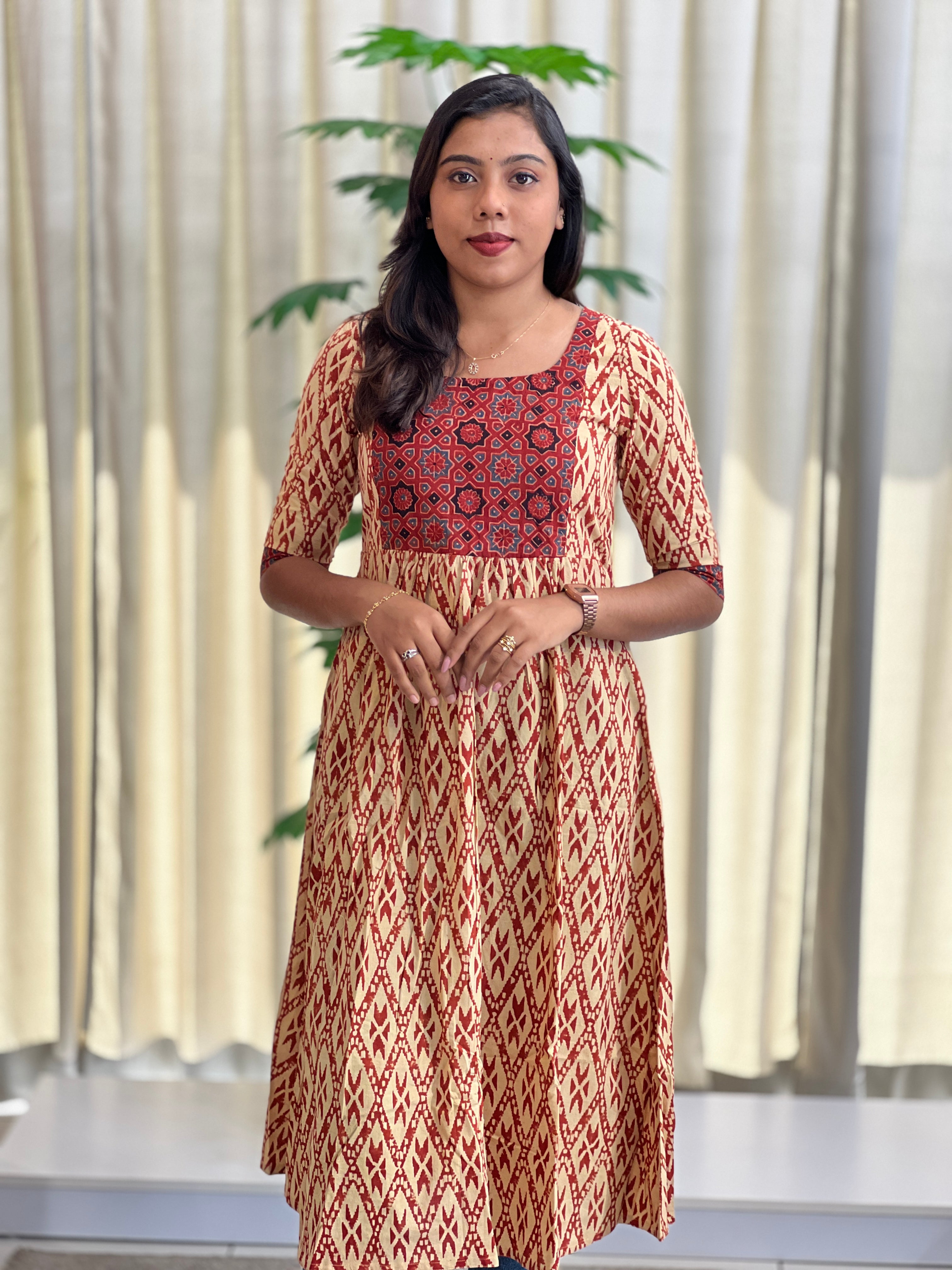 Ikat Inspired Printed Cotton Kurta | DNT954