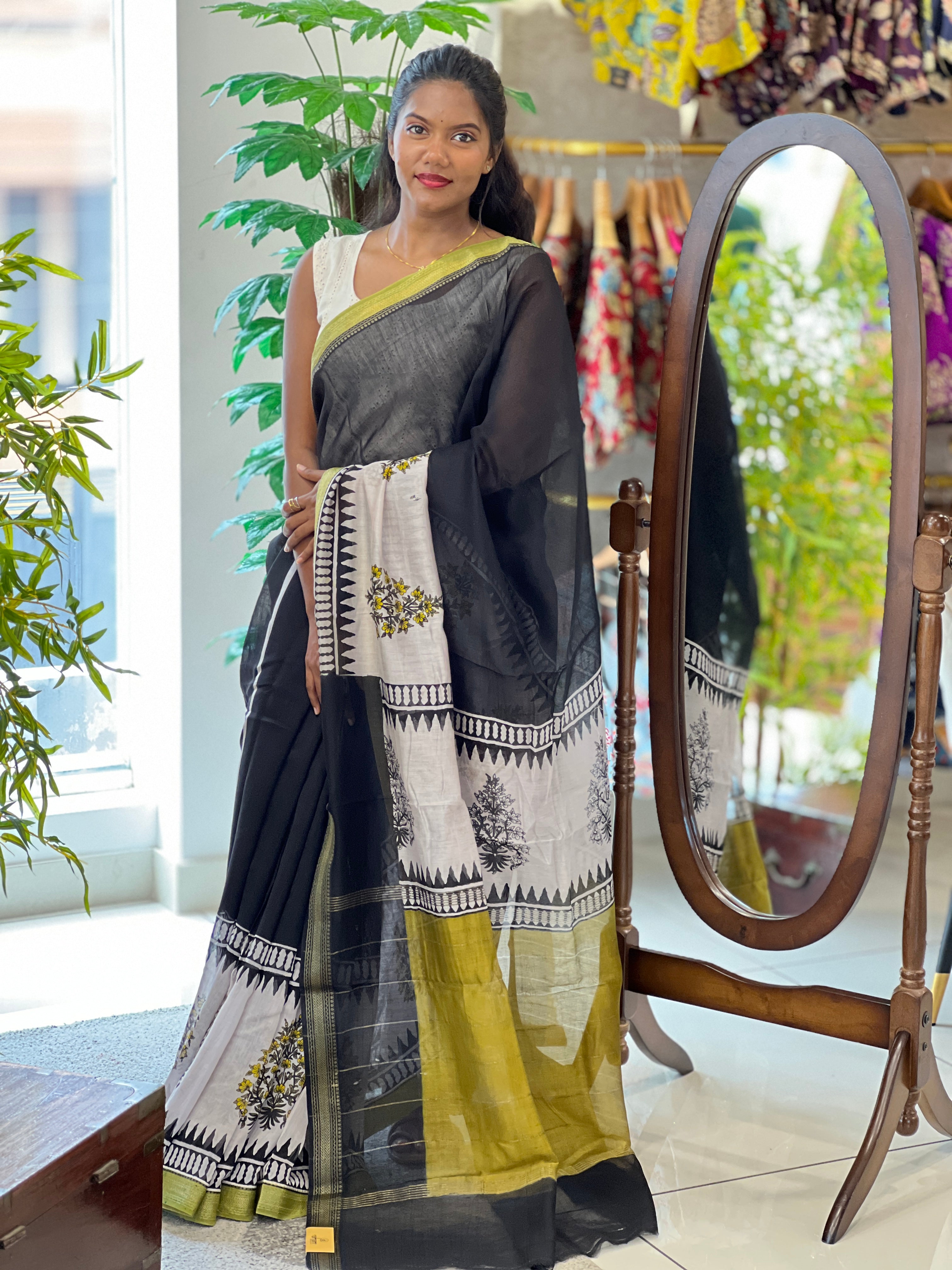 Printed Motif Chanderi Saree | BHB101