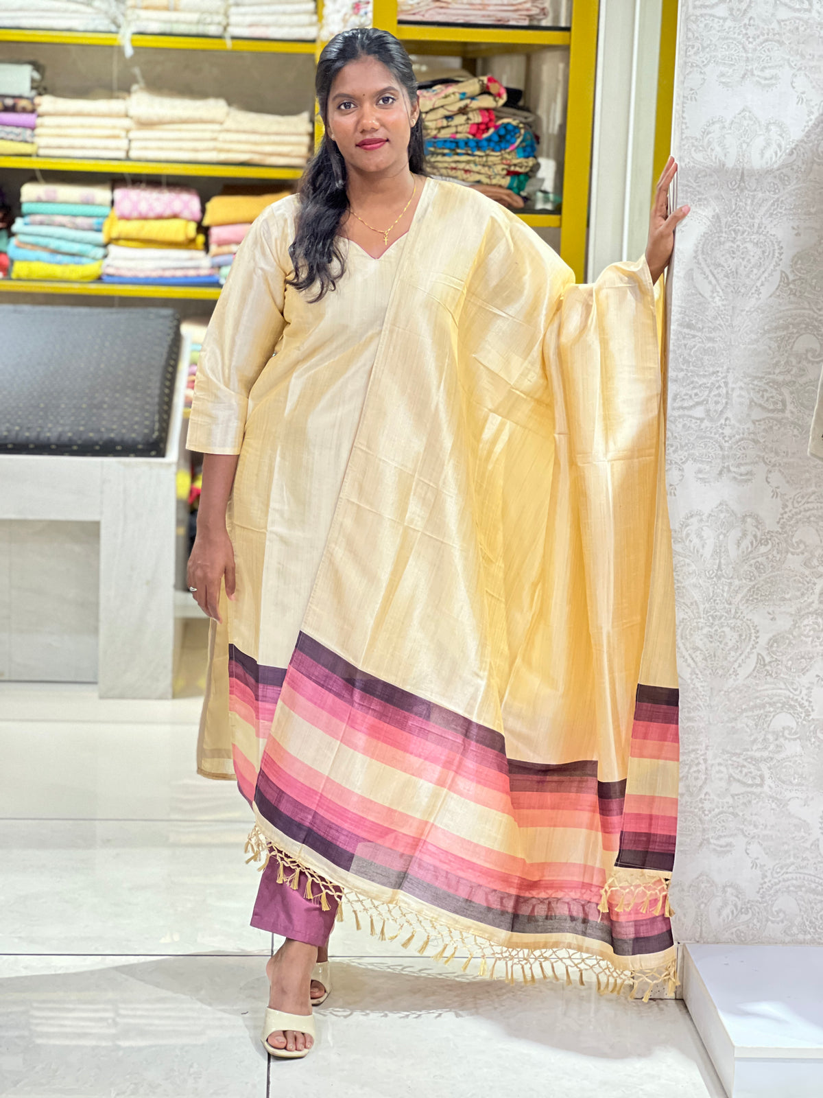 Multi Colour Digital Printed Tussar Kurta Set | SLM231