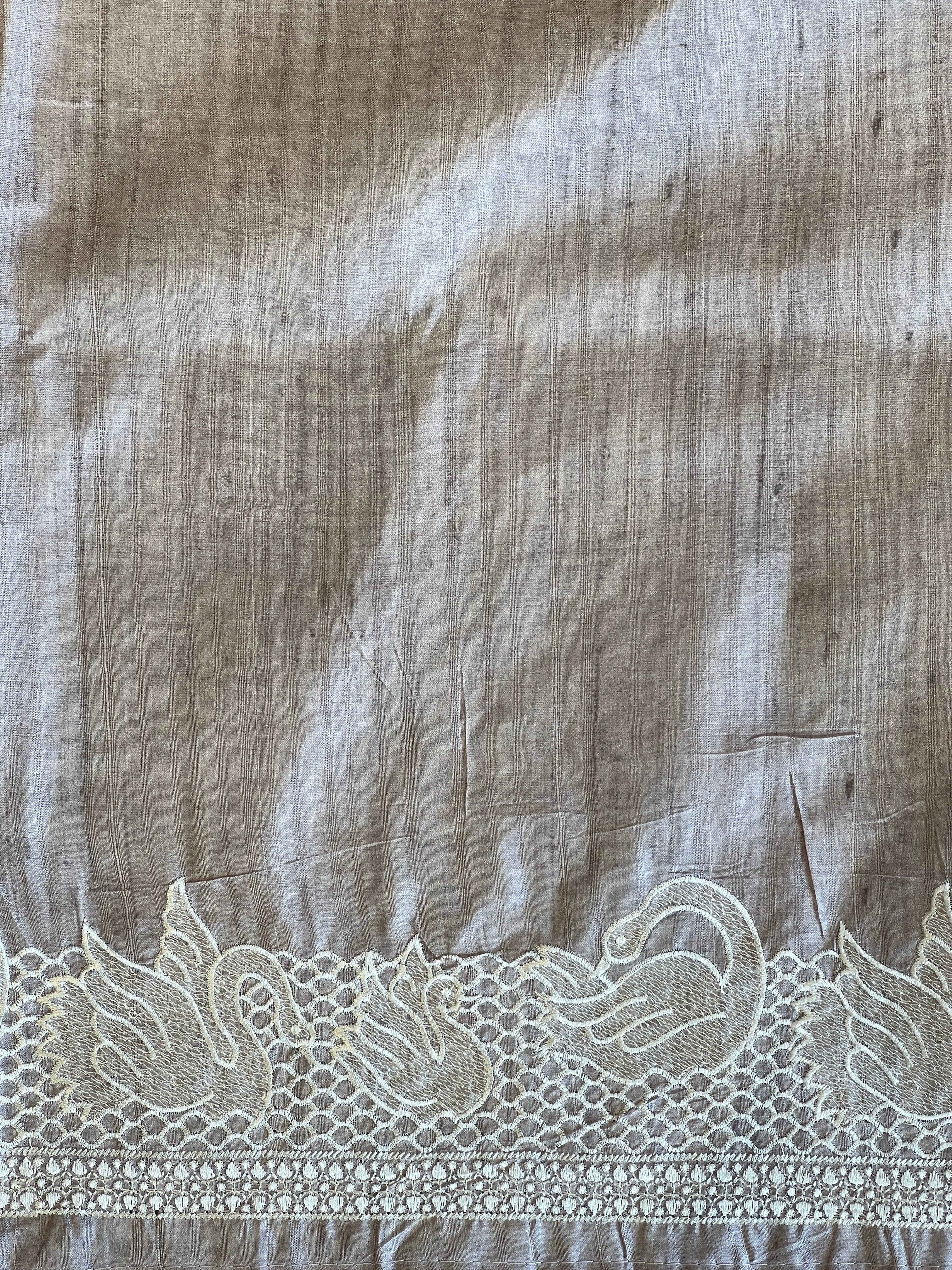 Printed Embroidery & Cutwork Detailed Semi Tussar Saree | SVF175