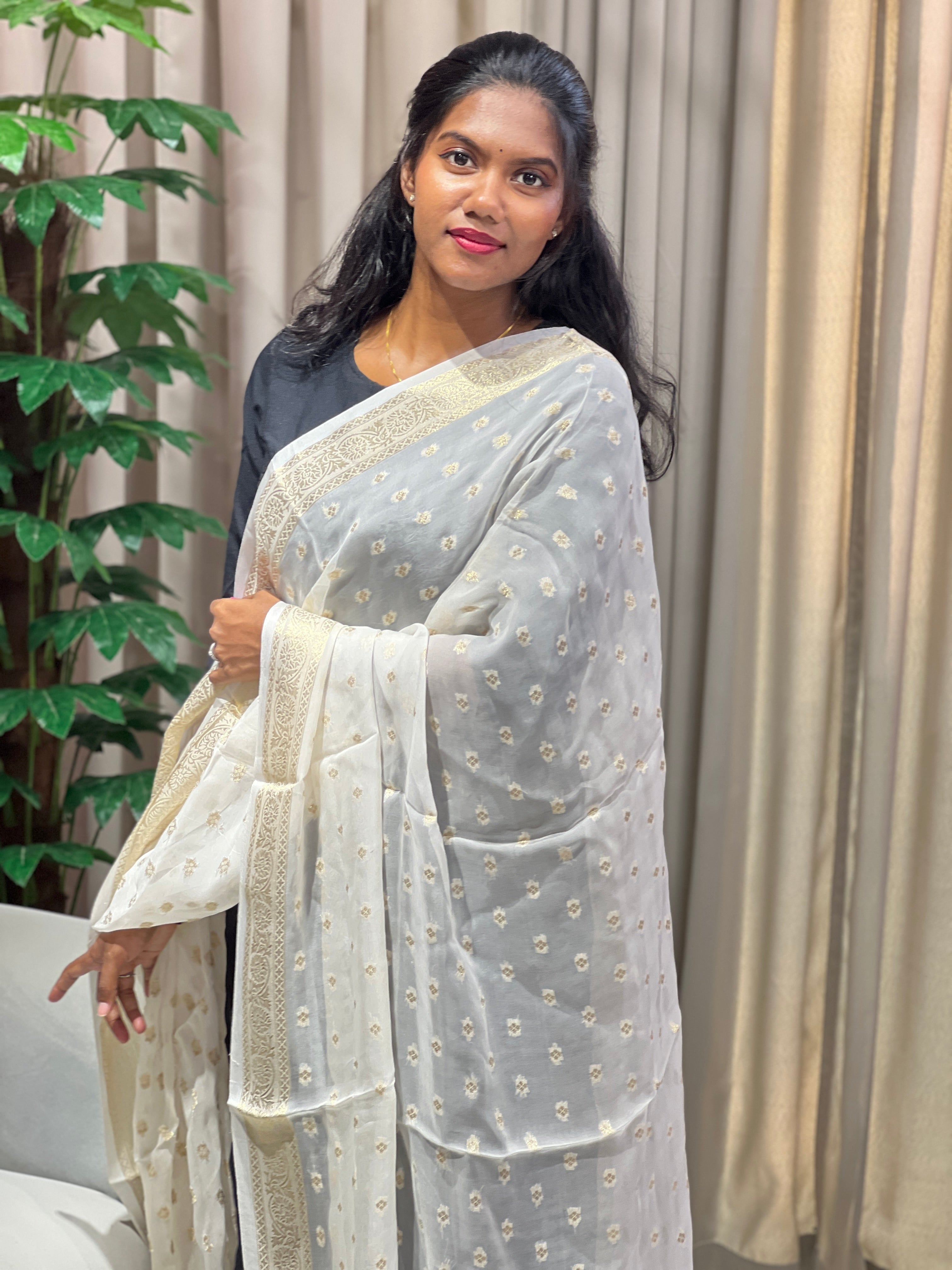 Zari Butta Detailed Organza Dupatta | DNT137