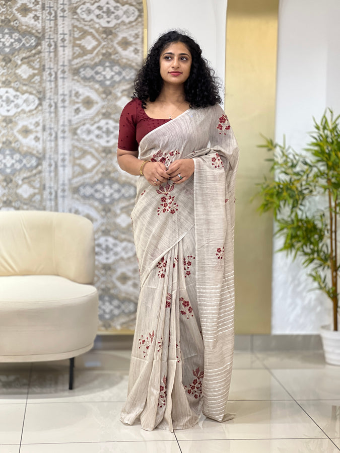 Machine Floral Embroidered Bhagalpuri Saree | DLS294