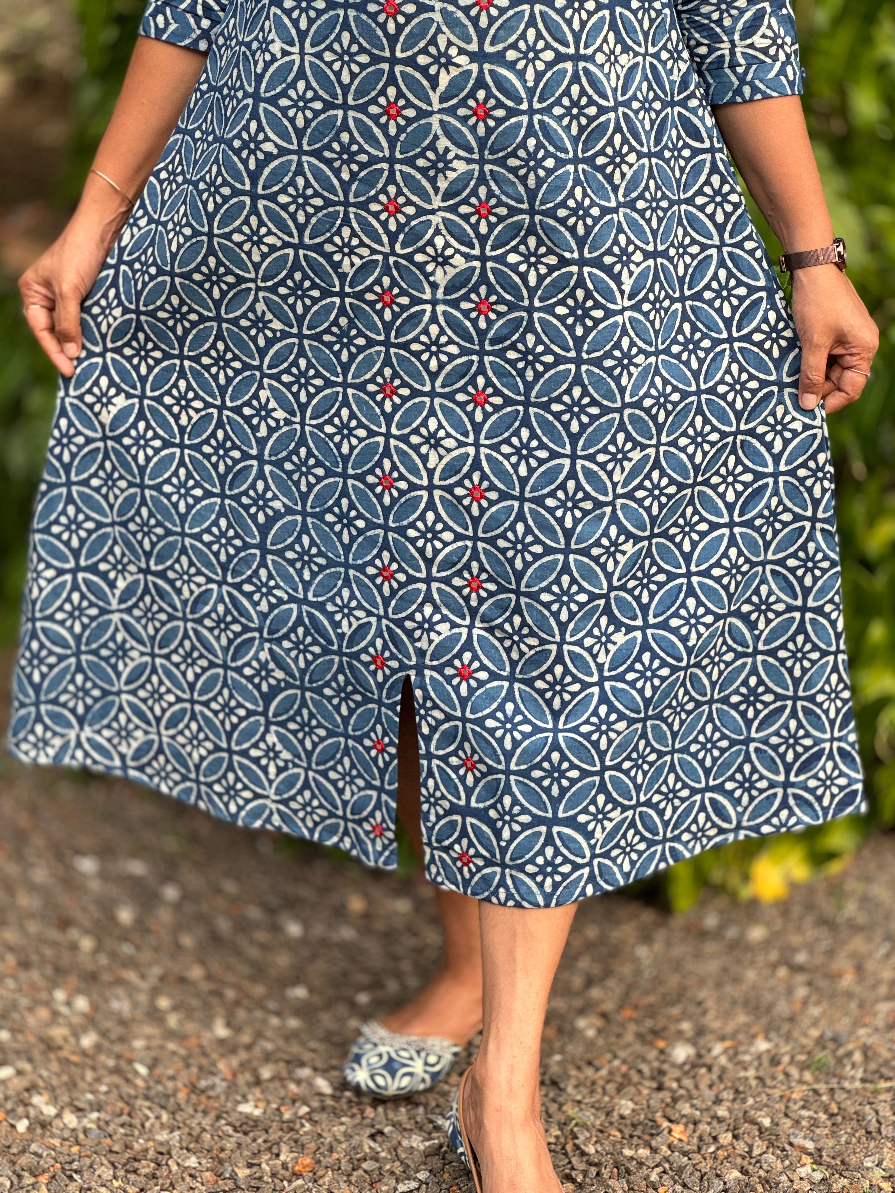Block Print Design Indigo Kurta Material | DN546