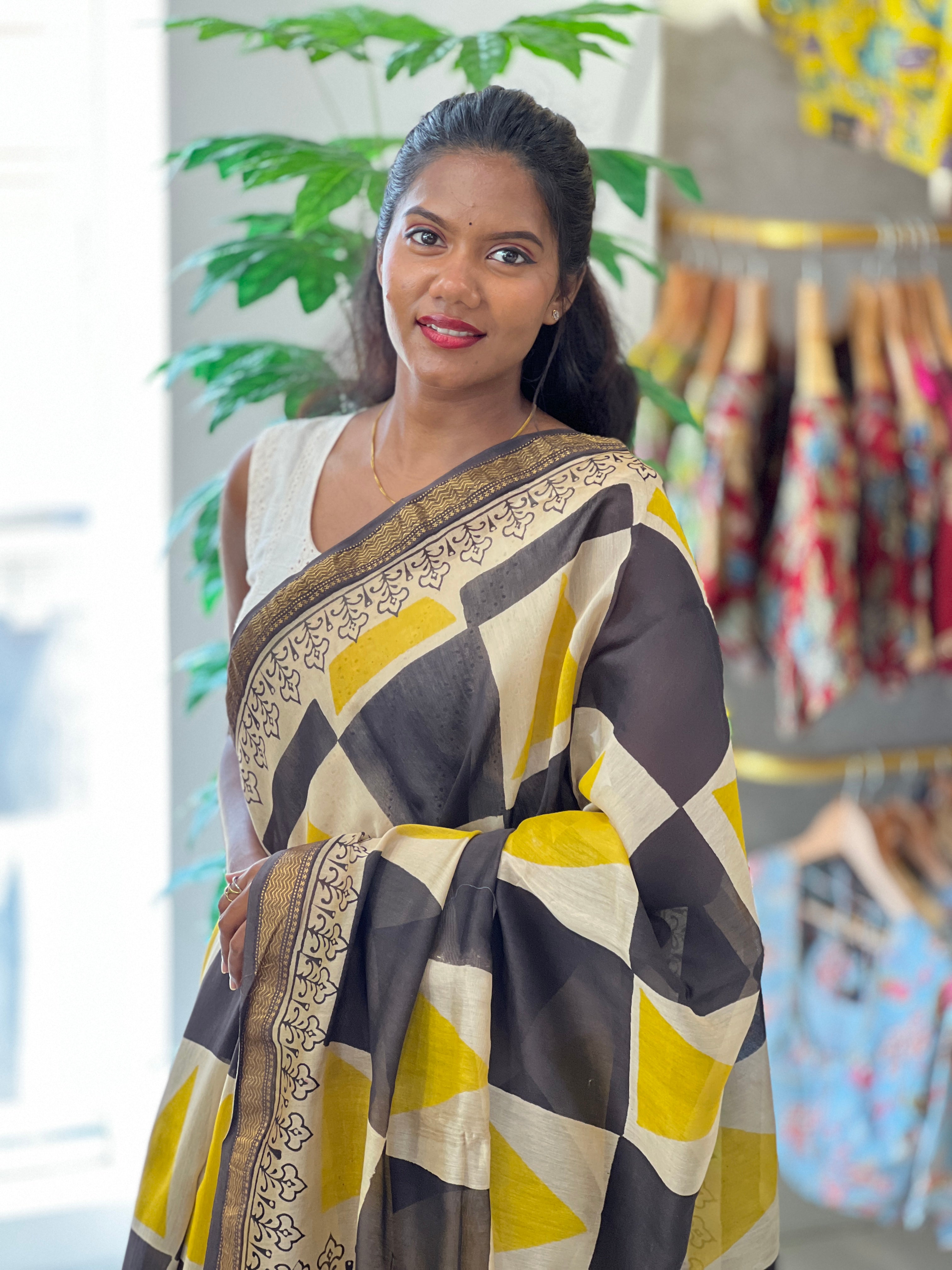 Geometrical Printed Chanderi Saree | VFC614