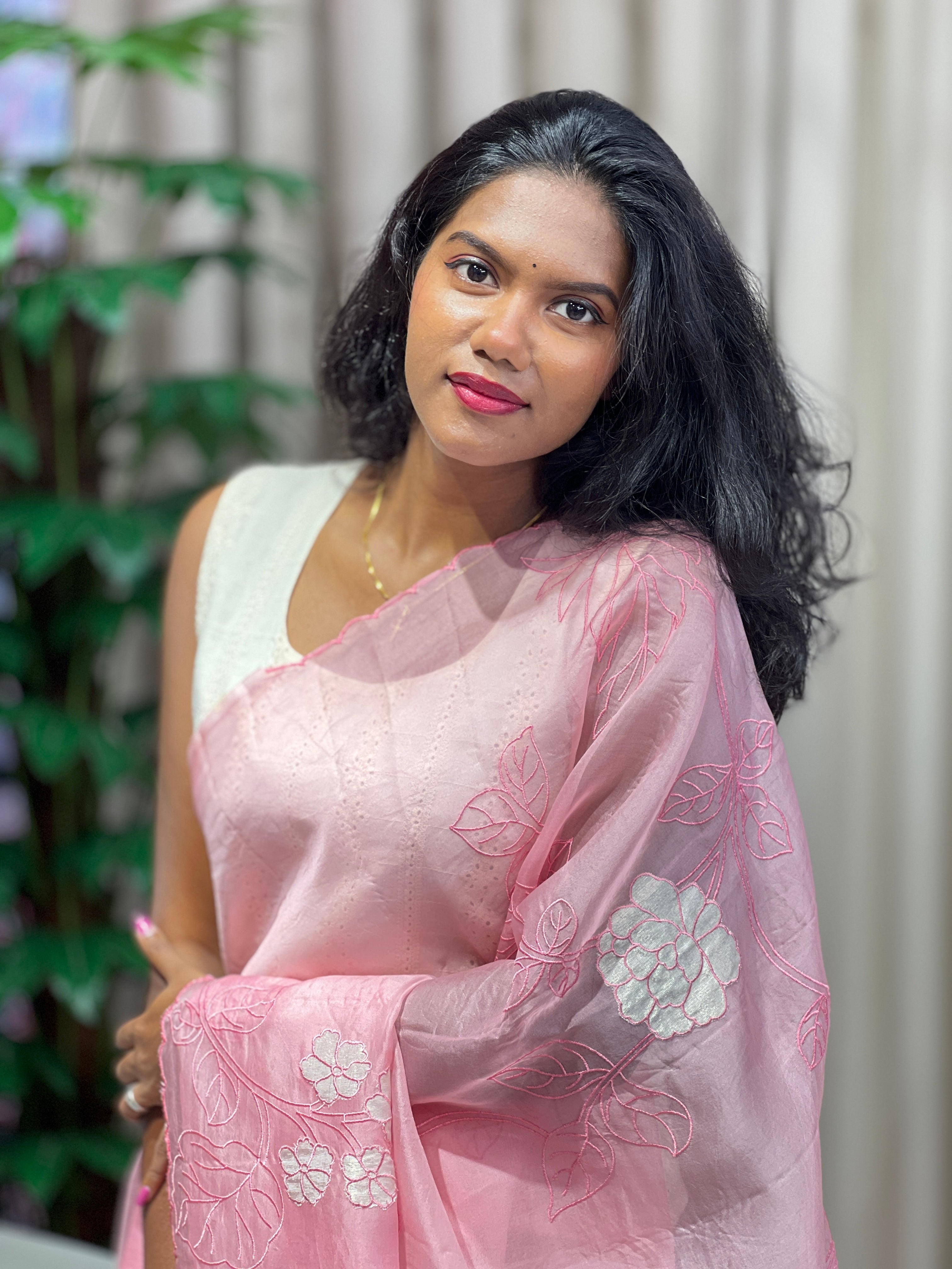 Floral Applique Detailed Pure Organza Saree | MM185