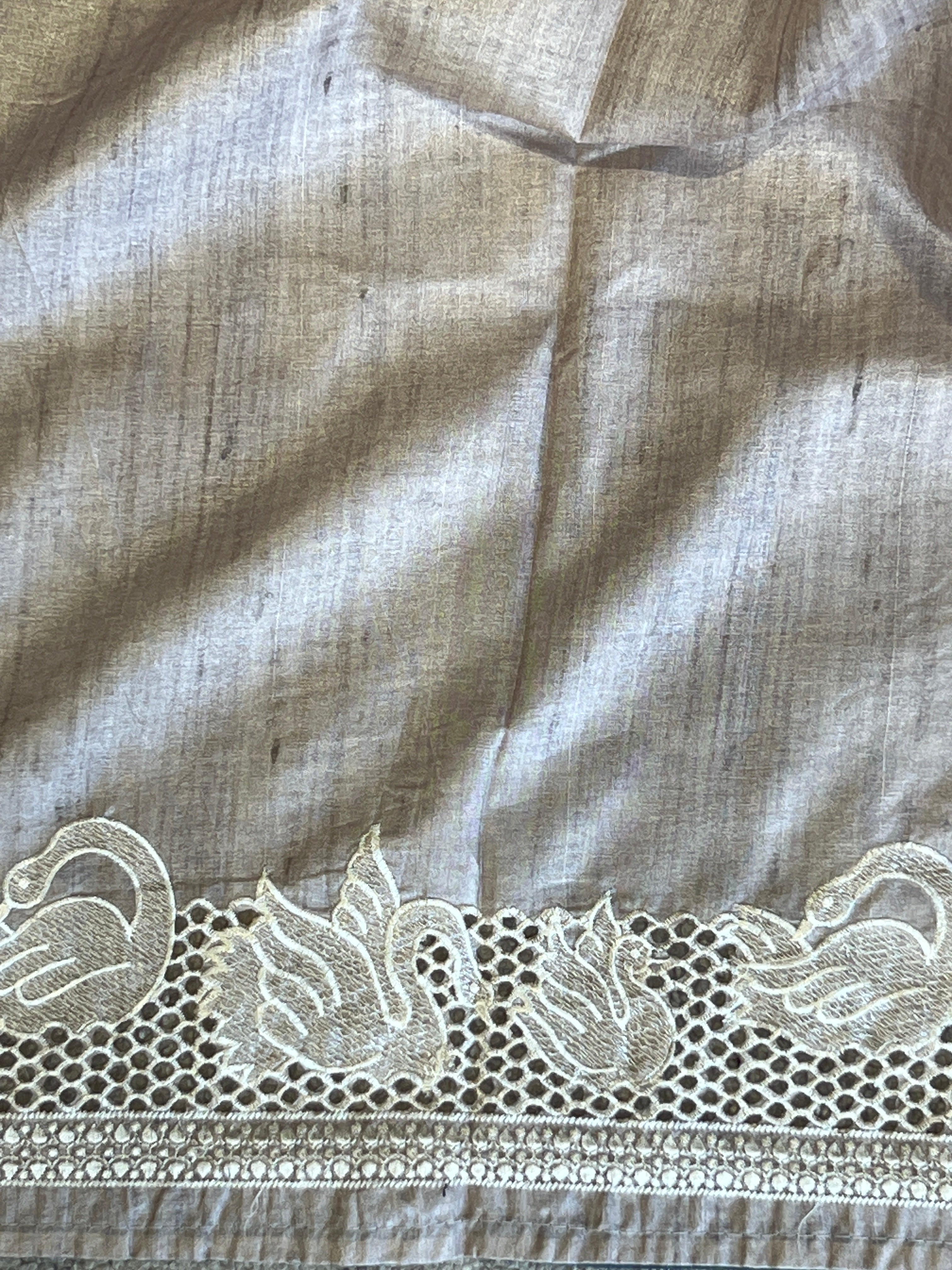 Printed Embroidery & Cutwork Detailed Semi Tussar Saree | SVF174