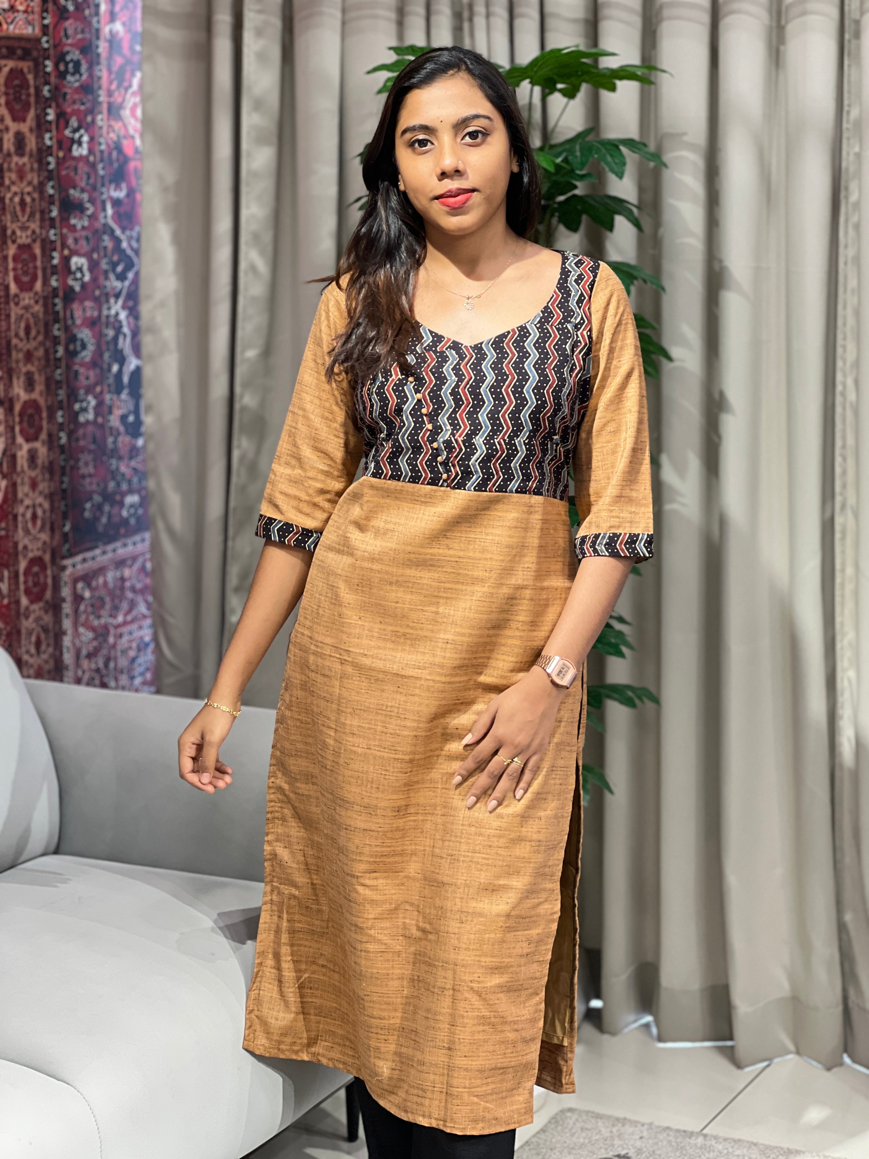 Patch Detailing Raw Silk Kurta | DNT891