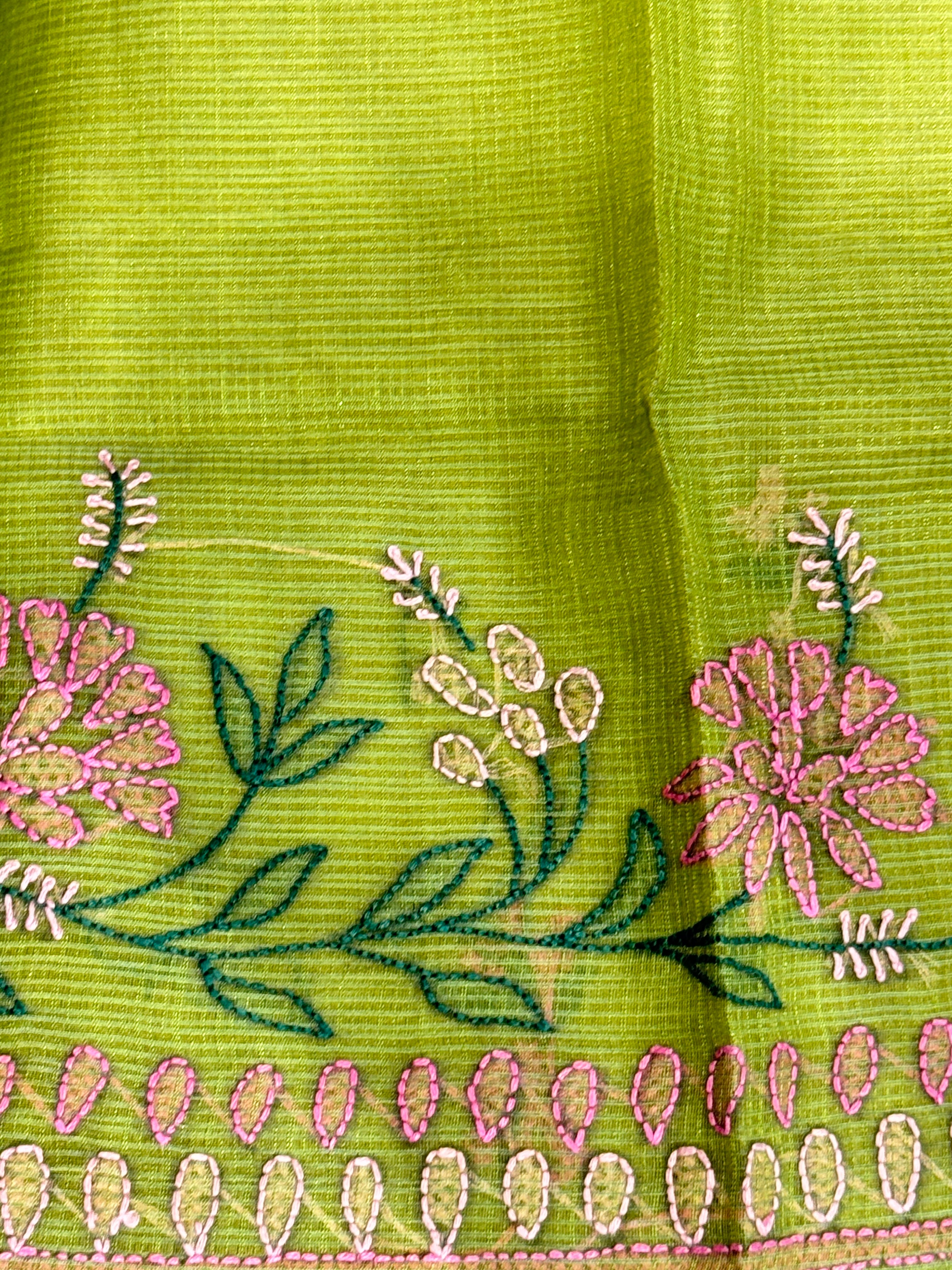 Floral Embroidery Detailed Muga Check Organza Saree | JSC452