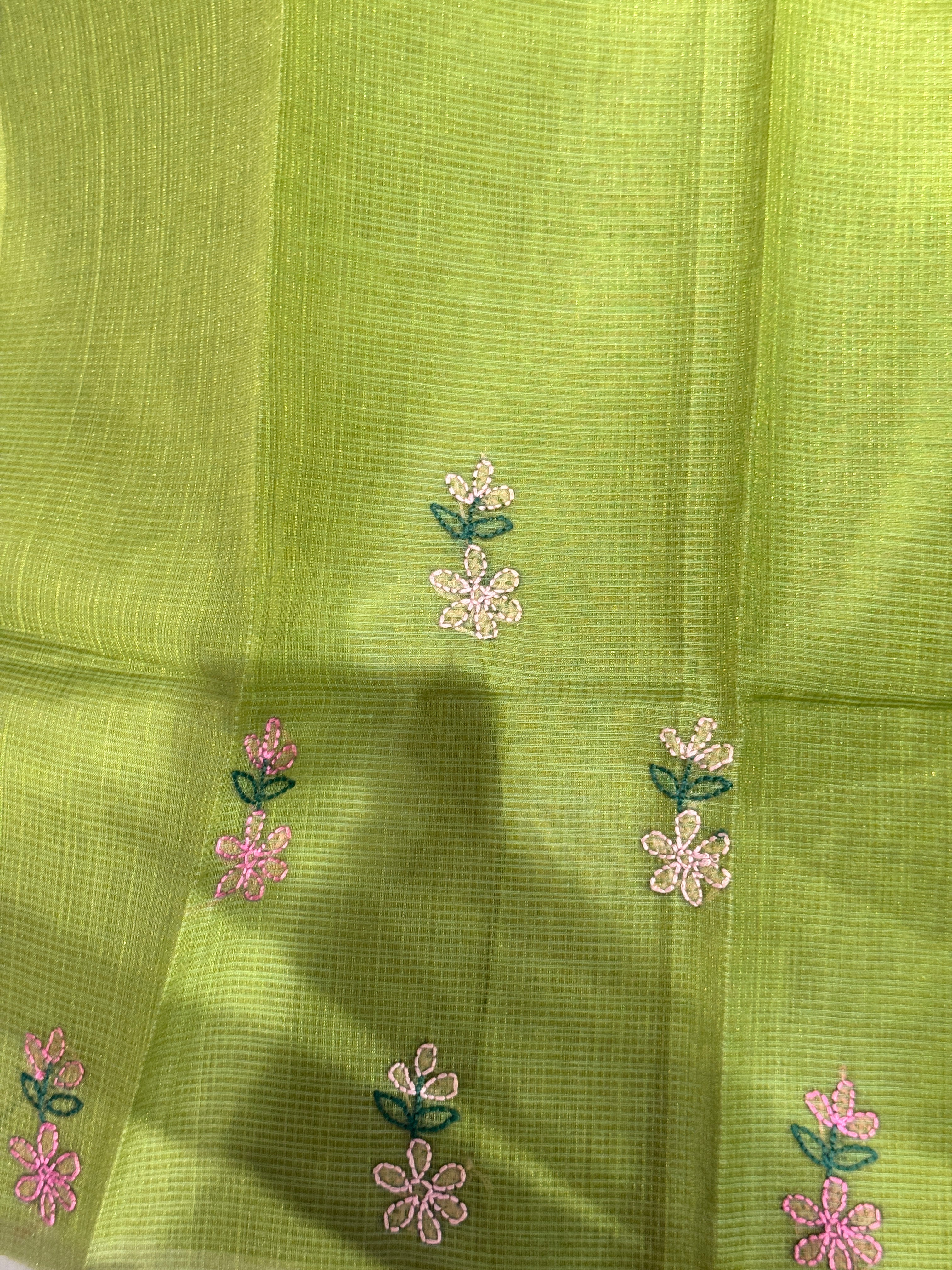 Floral Embroidery Detailed Muga Check Organza Saree | JSC452