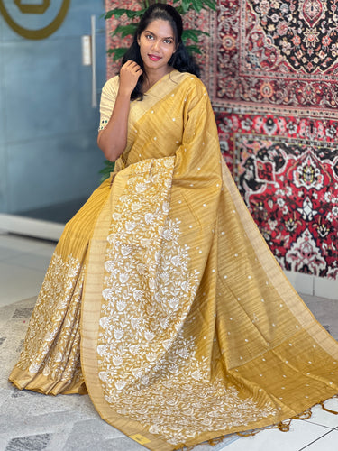 Machine Embroidery Lucknowi Inspired Tussar Finish | SUN423